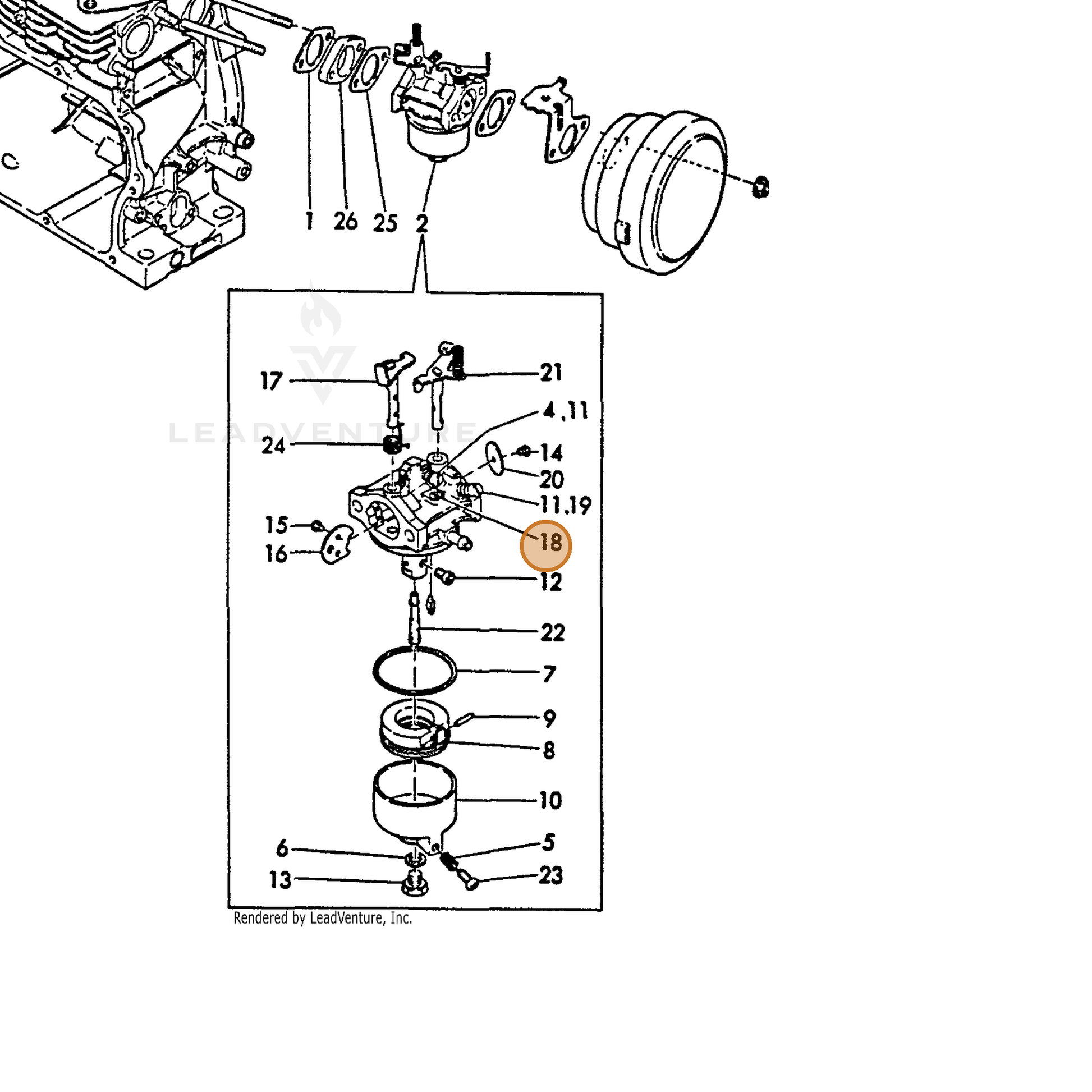 ECHO part Y16071056740 — IPL diagram snippet (6x zoom, amber highlight)