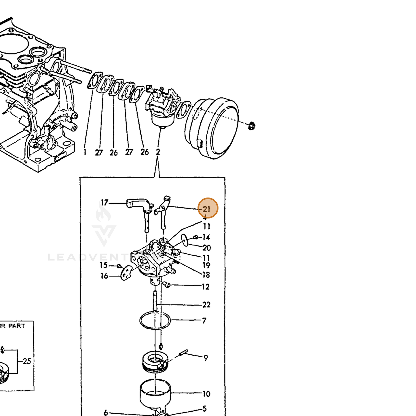 ECHO part Y16071056770 — IPL diagram snippet (6x zoom, amber highlight)