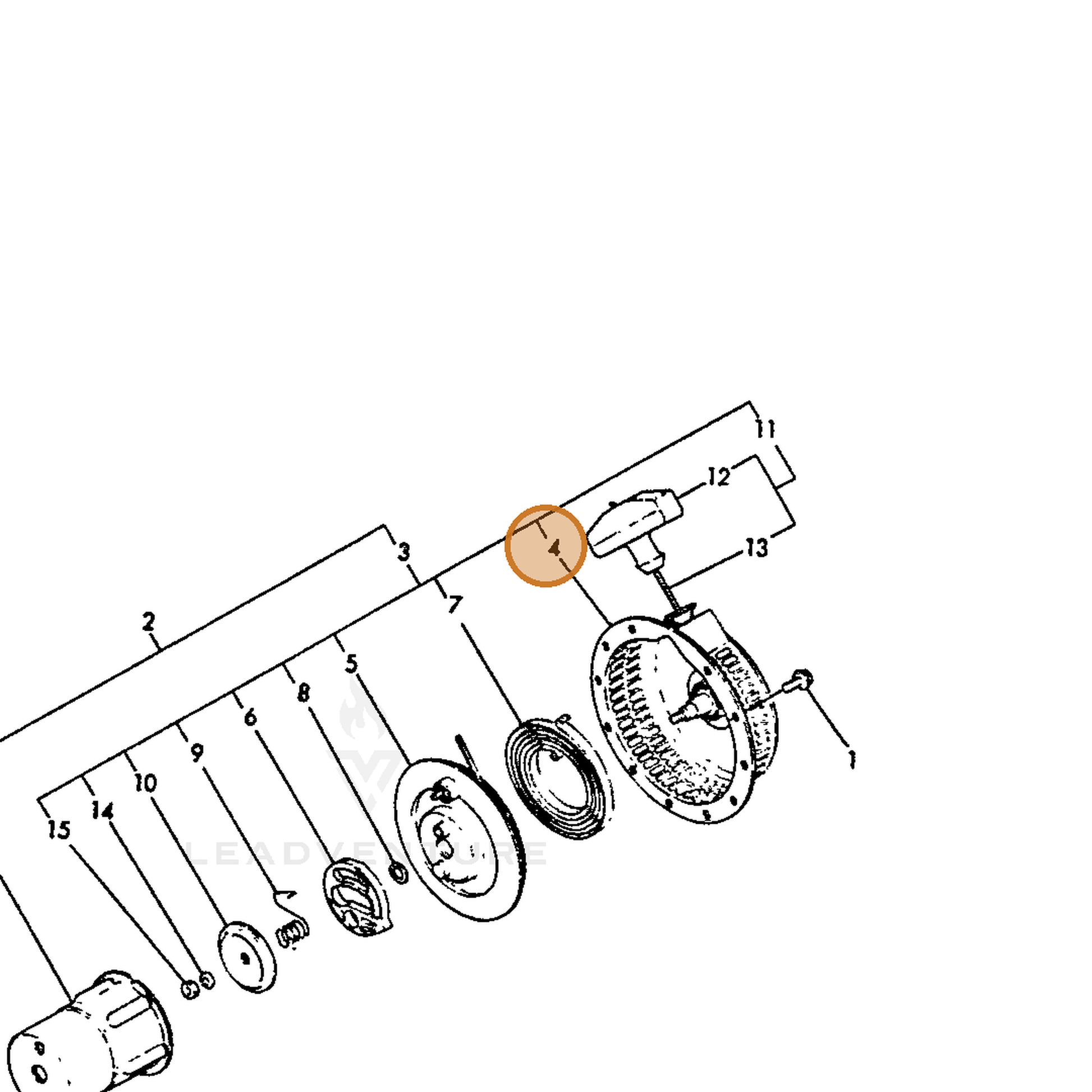 ECHO part Y16074076510 — IPL diagram snippet (6x zoom, amber highlight)