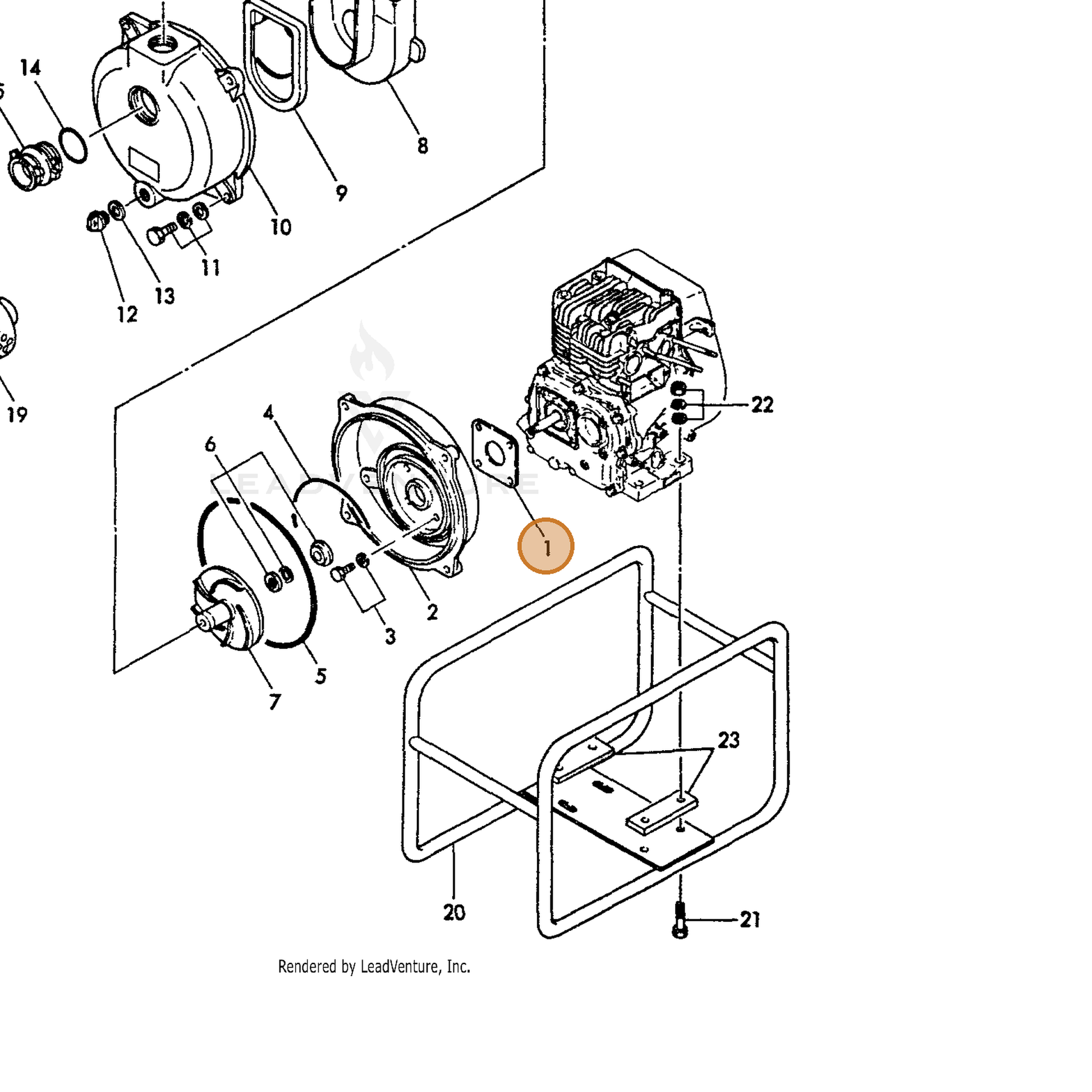 ECHO part Y16074095110 — IPL diagram snippet (6x zoom, amber highlight)