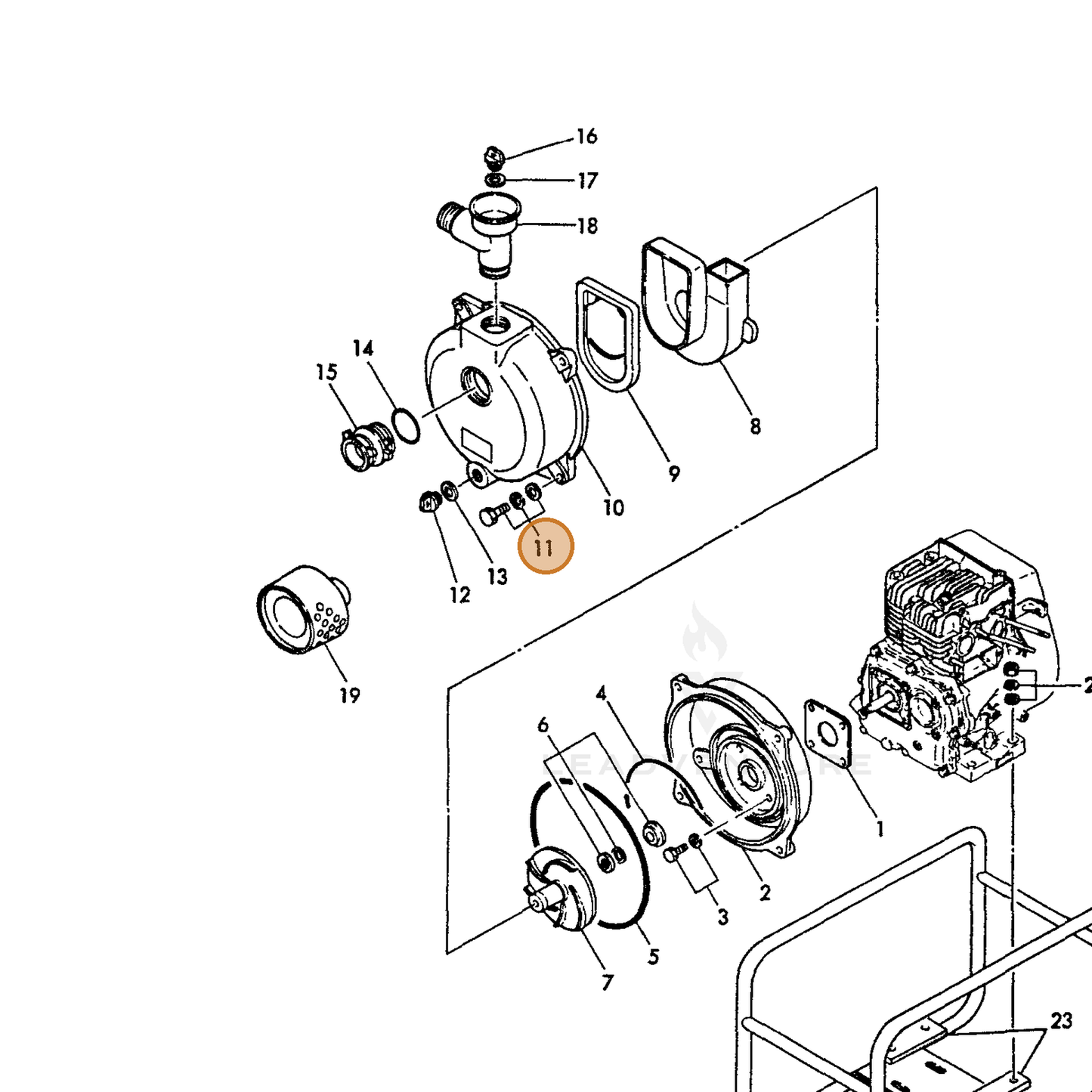 ECHO part Y16074095210 — IPL diagram snippet (6x zoom, amber highlight)