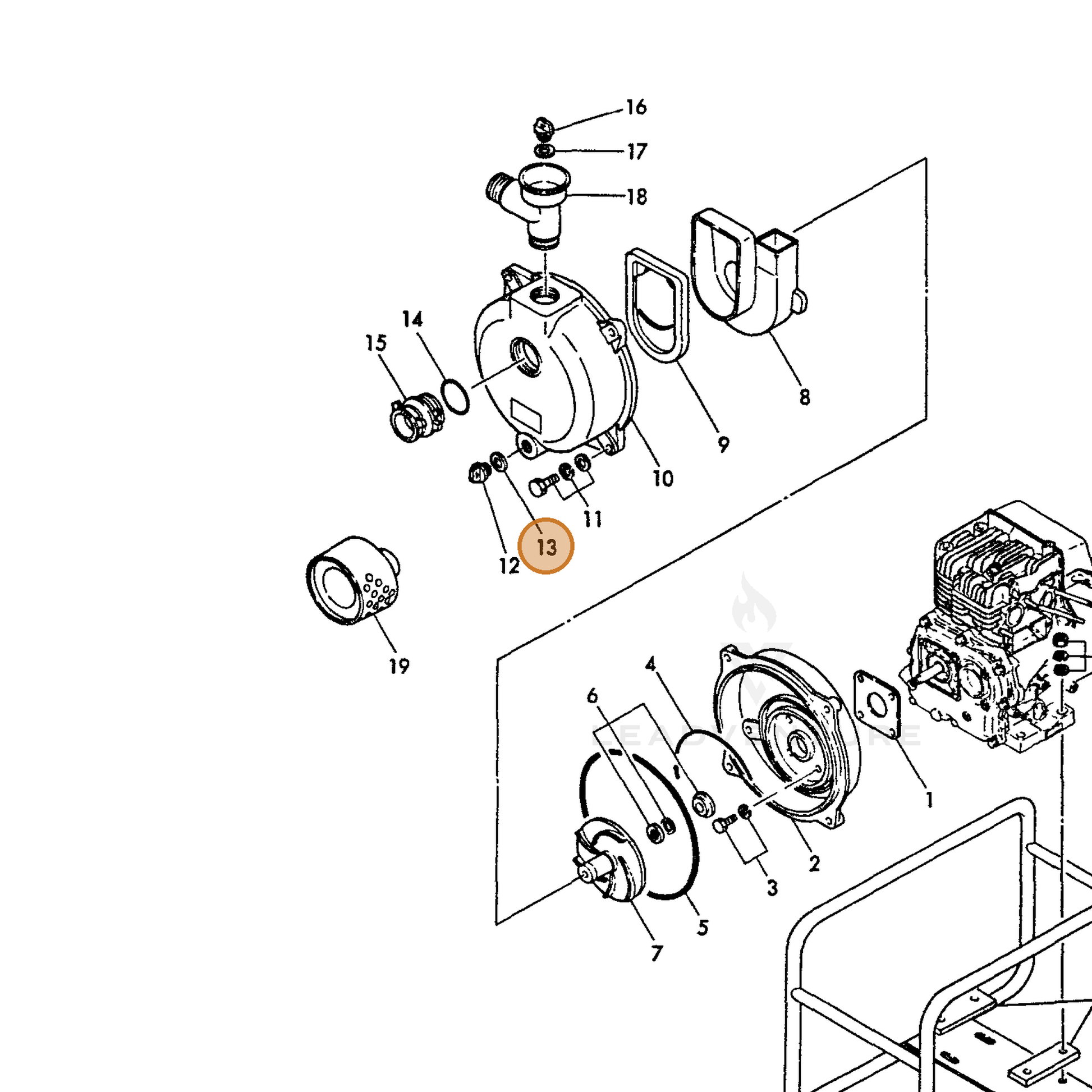 ECHO part Y16074095230 — IPL diagram snippet (6x zoom, amber highlight)