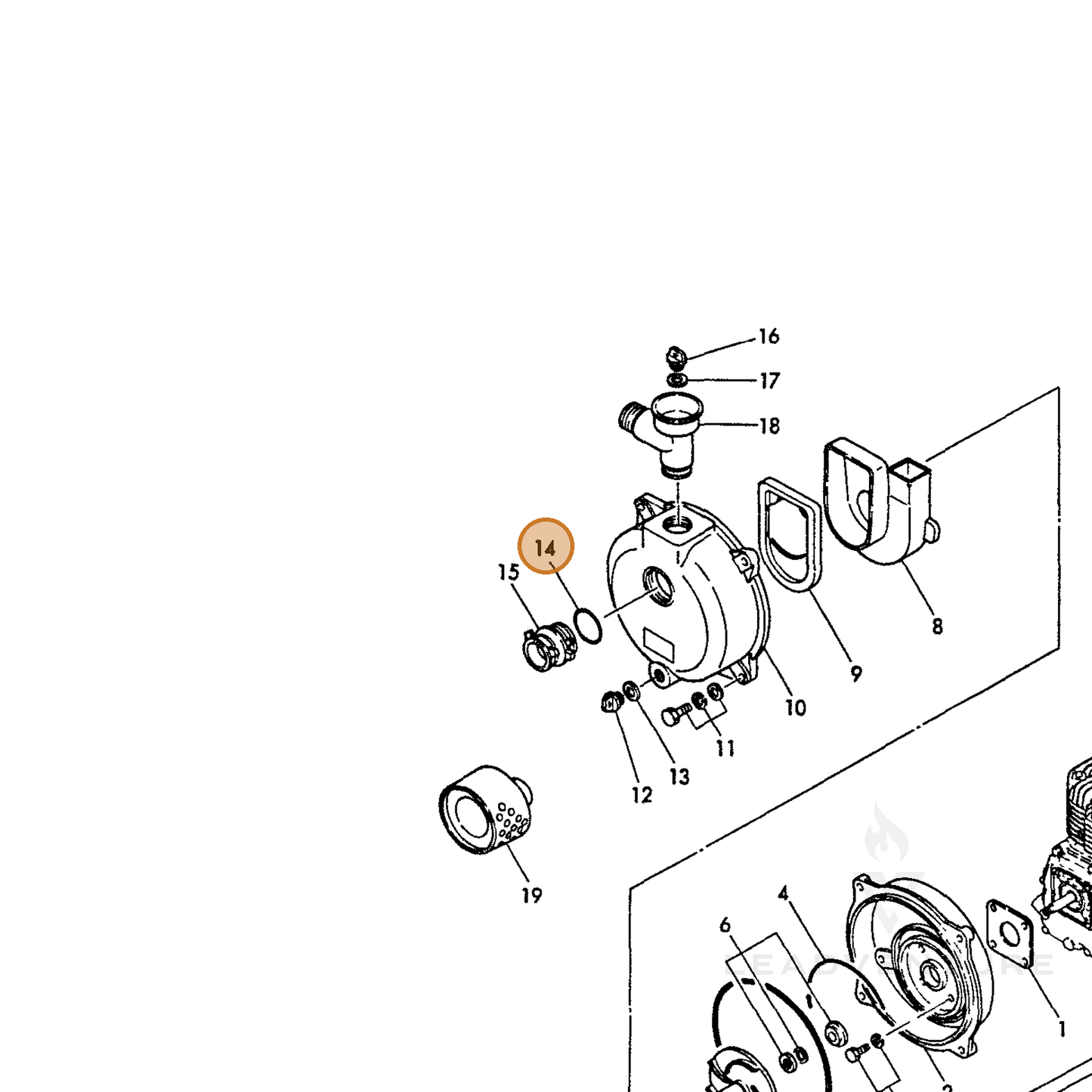 ECHO part Y16074095240 — IPL diagram snippet (6x zoom, amber highlight)