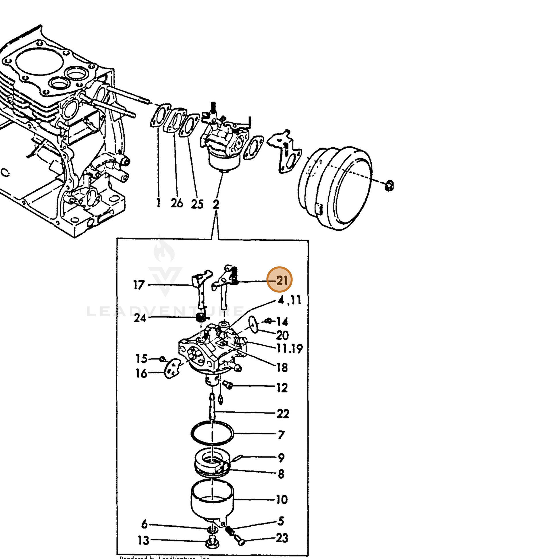 ECHO part Y16077056770 — IPL diagram snippet (6x zoom, amber highlight)