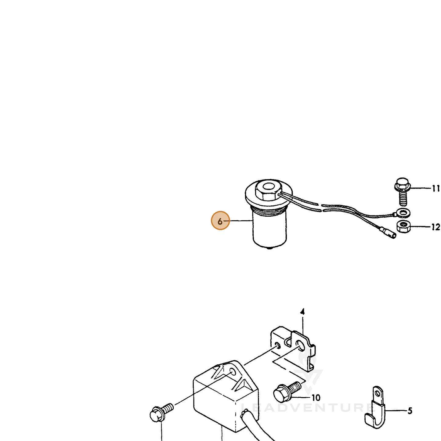 ECHO part Y16077078810 — IPL diagram snippet (6x zoom, amber highlight)