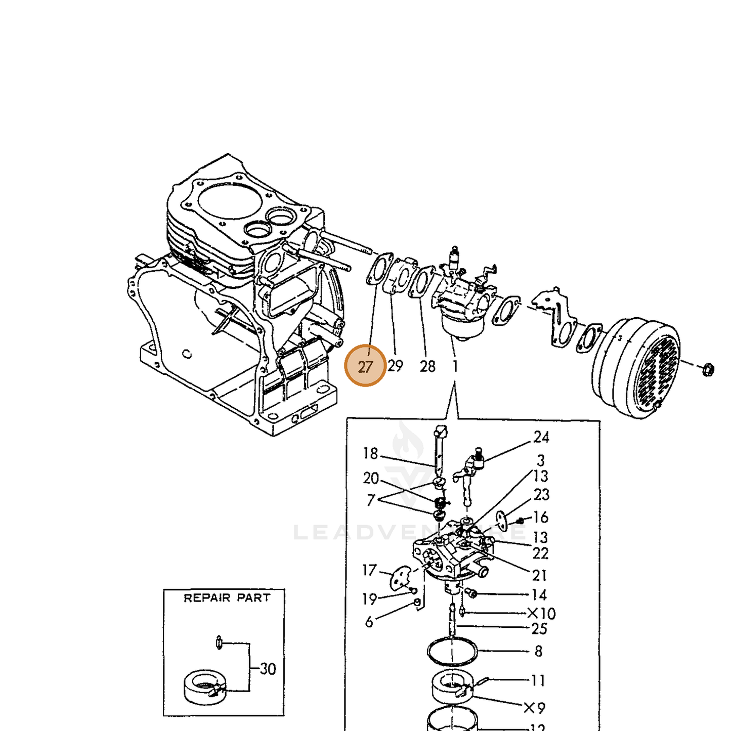 ECHO part Y16081056140 — IPL diagram snippet (6x zoom, amber highlight)