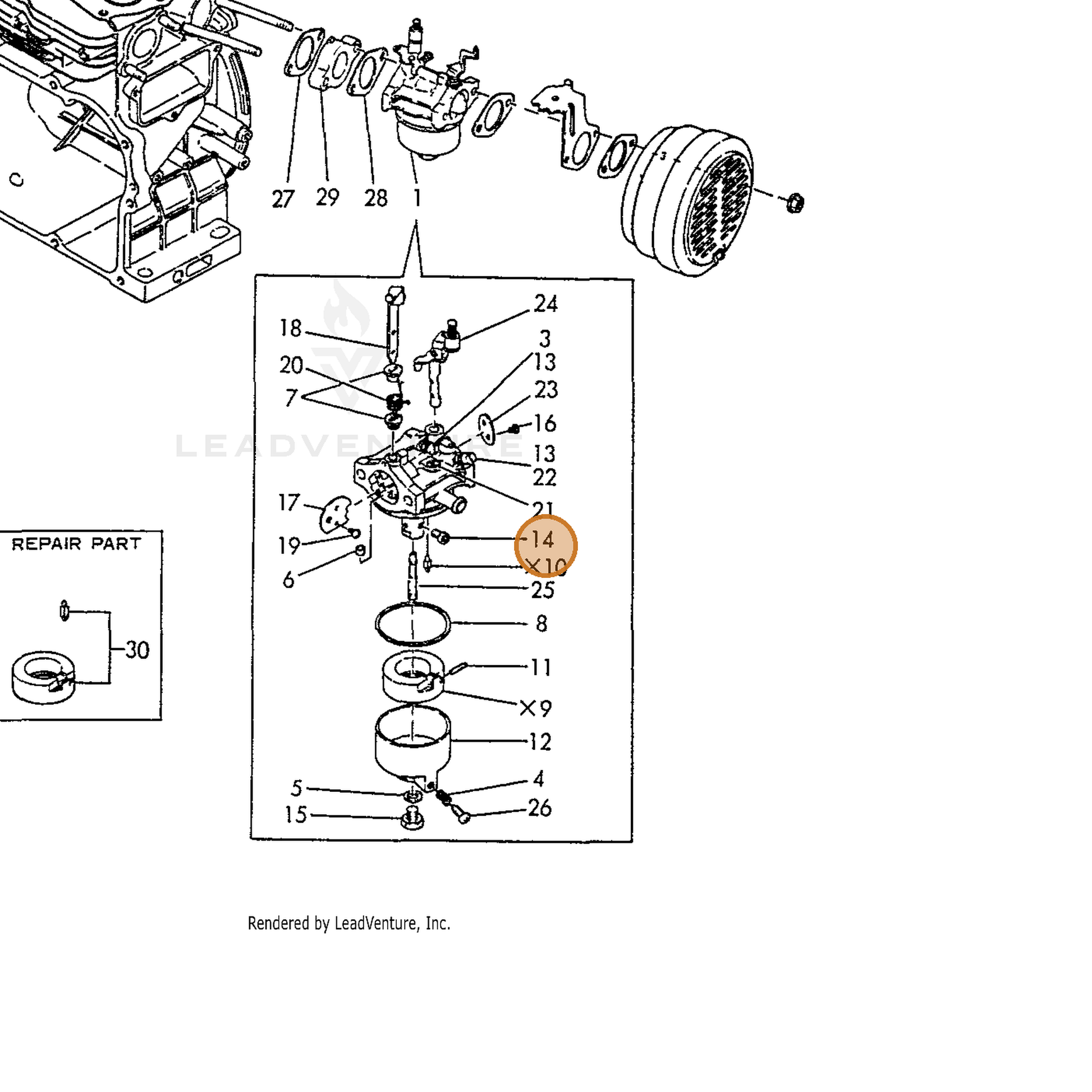 ECHO part Y16081056650 — IPL diagram snippet (6x zoom, amber highlight)