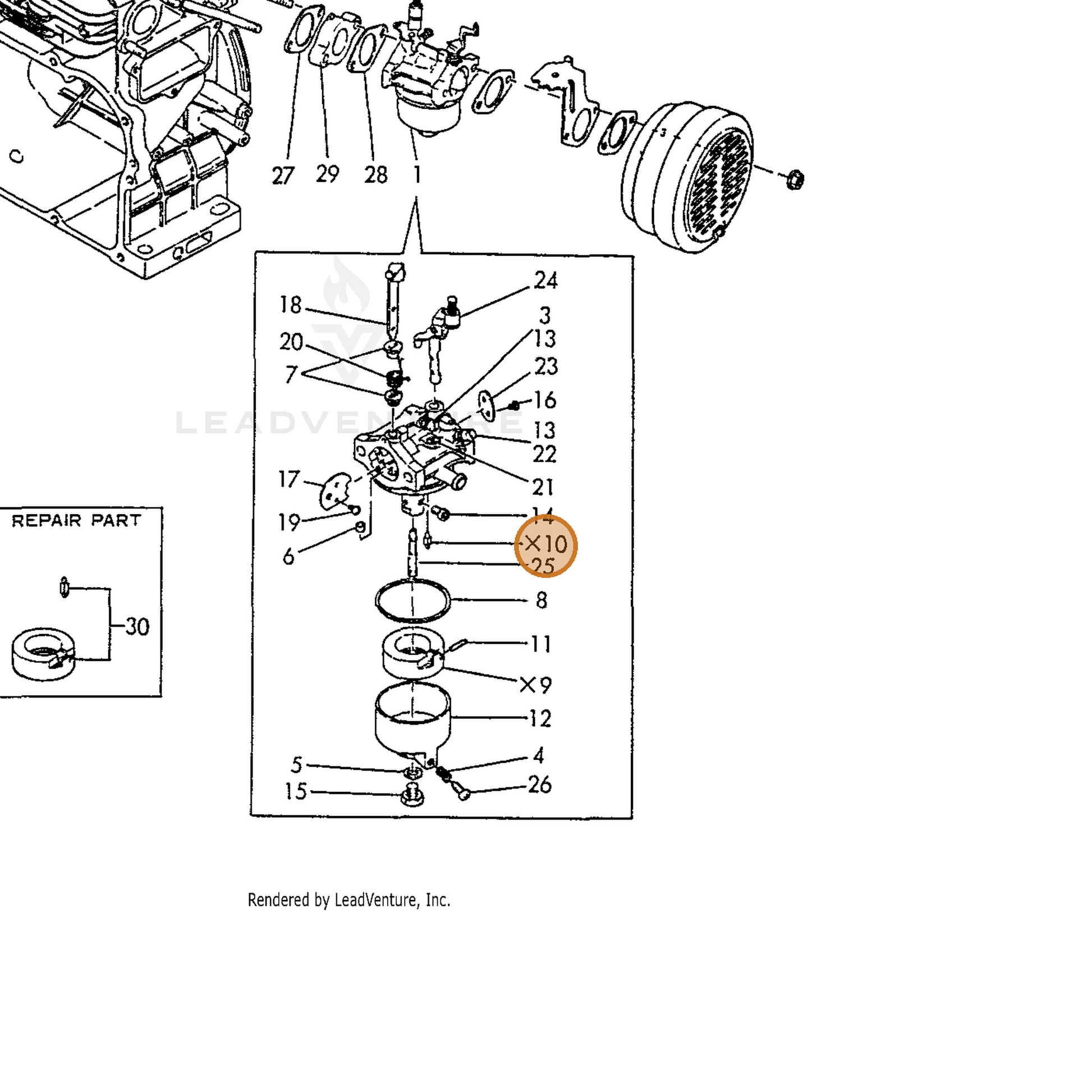ECHO part Y16081056750 — IPL diagram snippet (6x zoom, amber highlight)