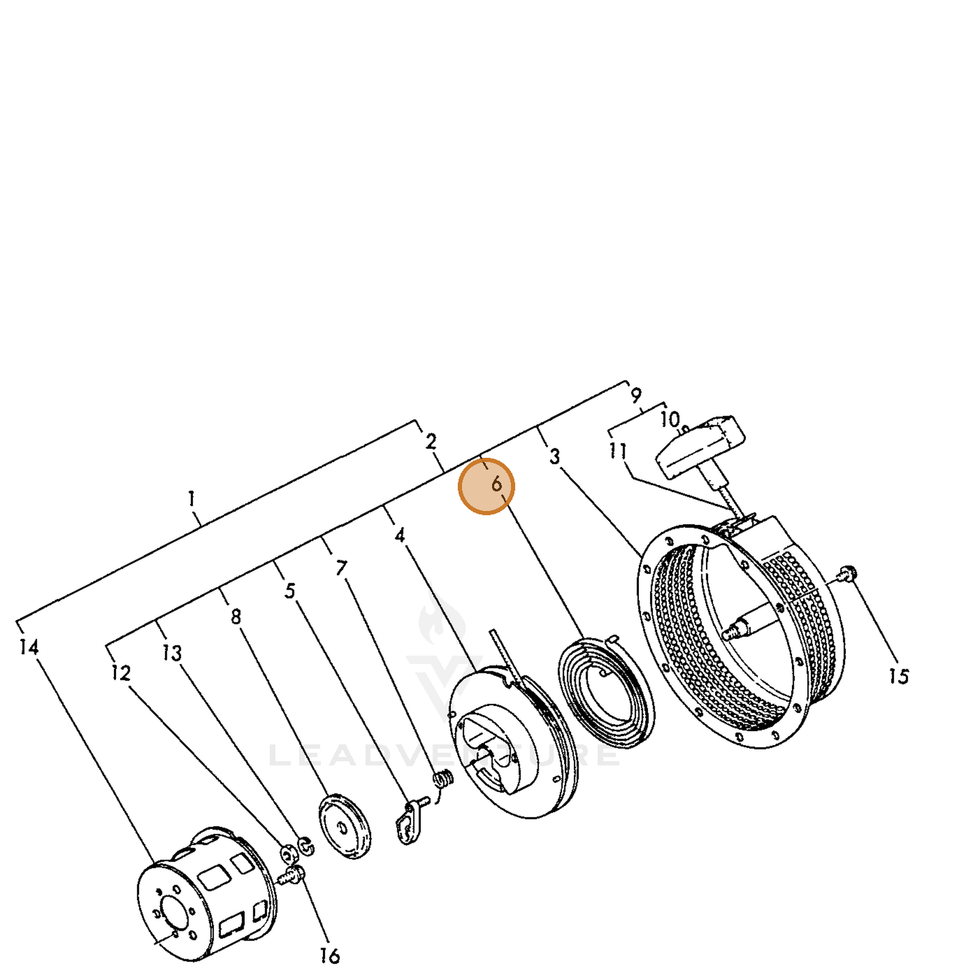 ECHO part Y16081076540 — IPL diagram snippet (6x zoom, amber highlight)