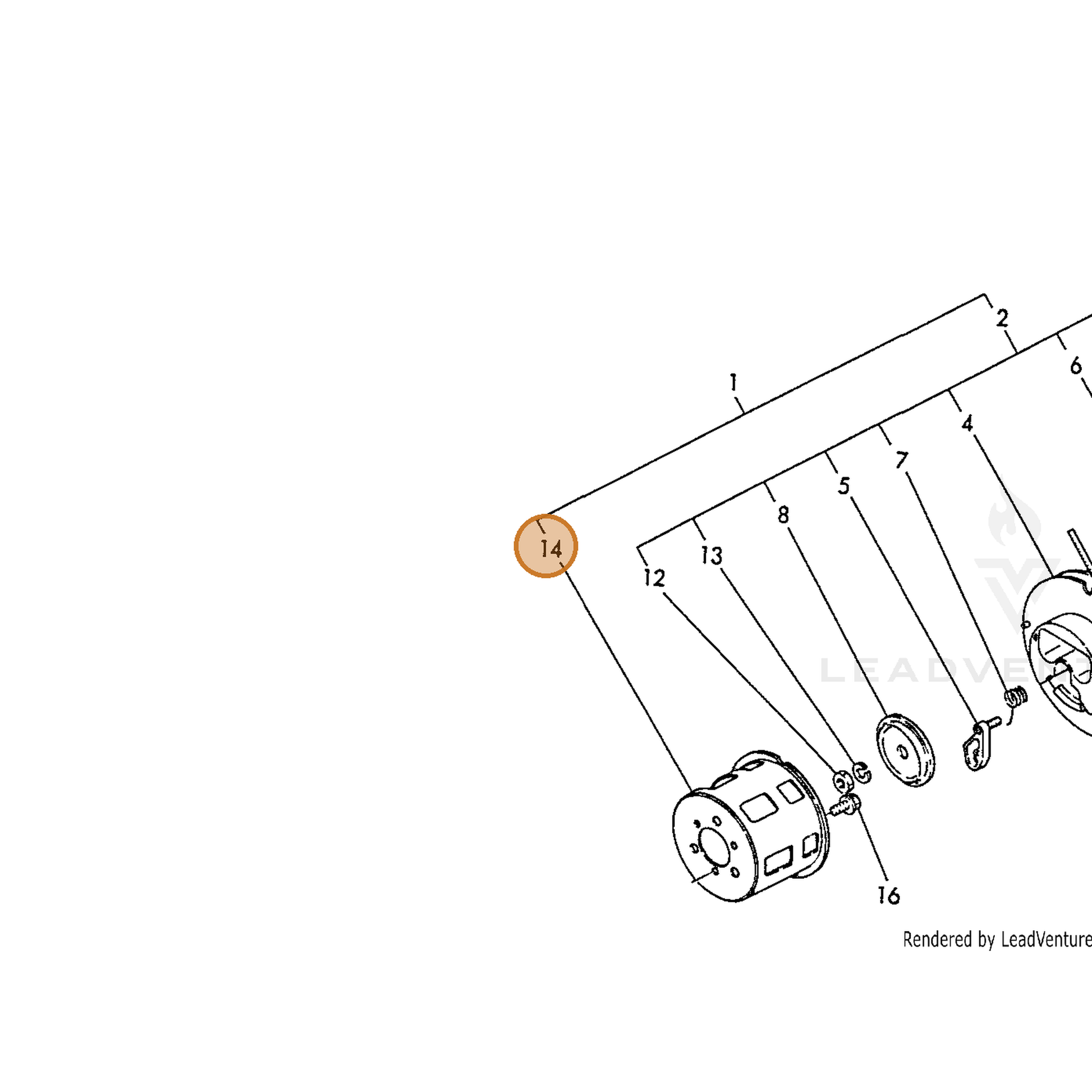 ECHO part Y16081076590 — IPL diagram snippet (6x zoom, amber highlight)
