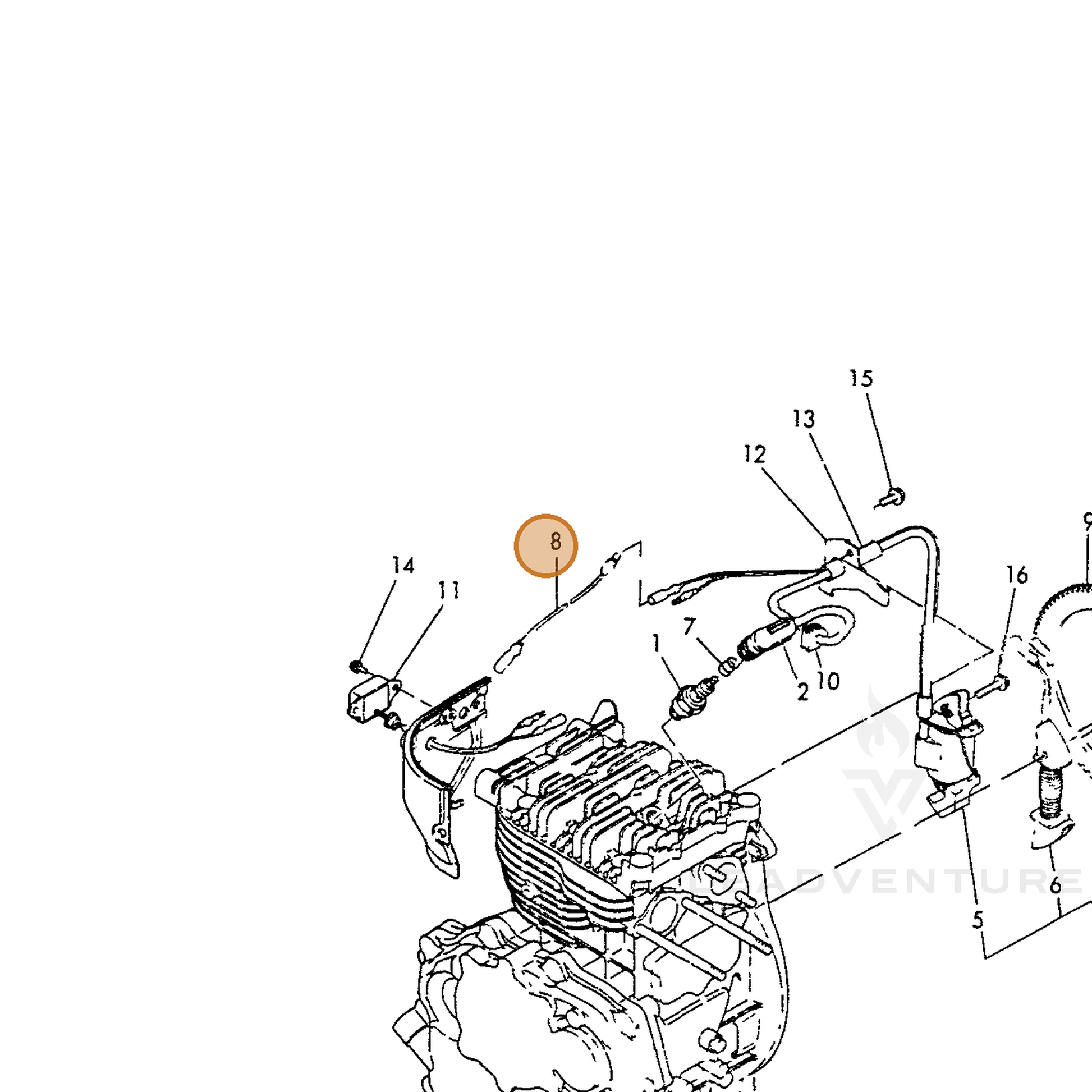 ECHO part Y16082078200 — IPL diagram snippet (6x zoom, amber highlight)