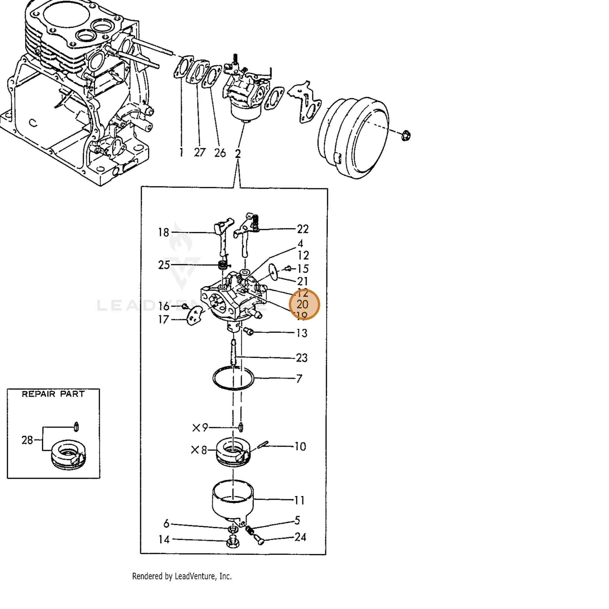 ECHO part Y16083556750 — IPL diagram snippet (6x zoom, amber highlight)