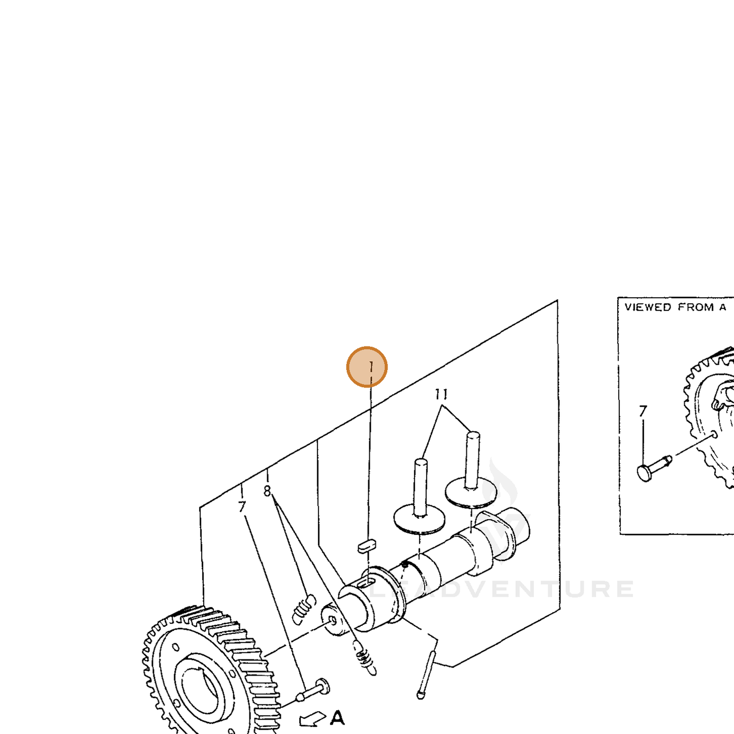 ECHO part Y16084014050 — IPL diagram snippet (6x zoom, amber highlight)
