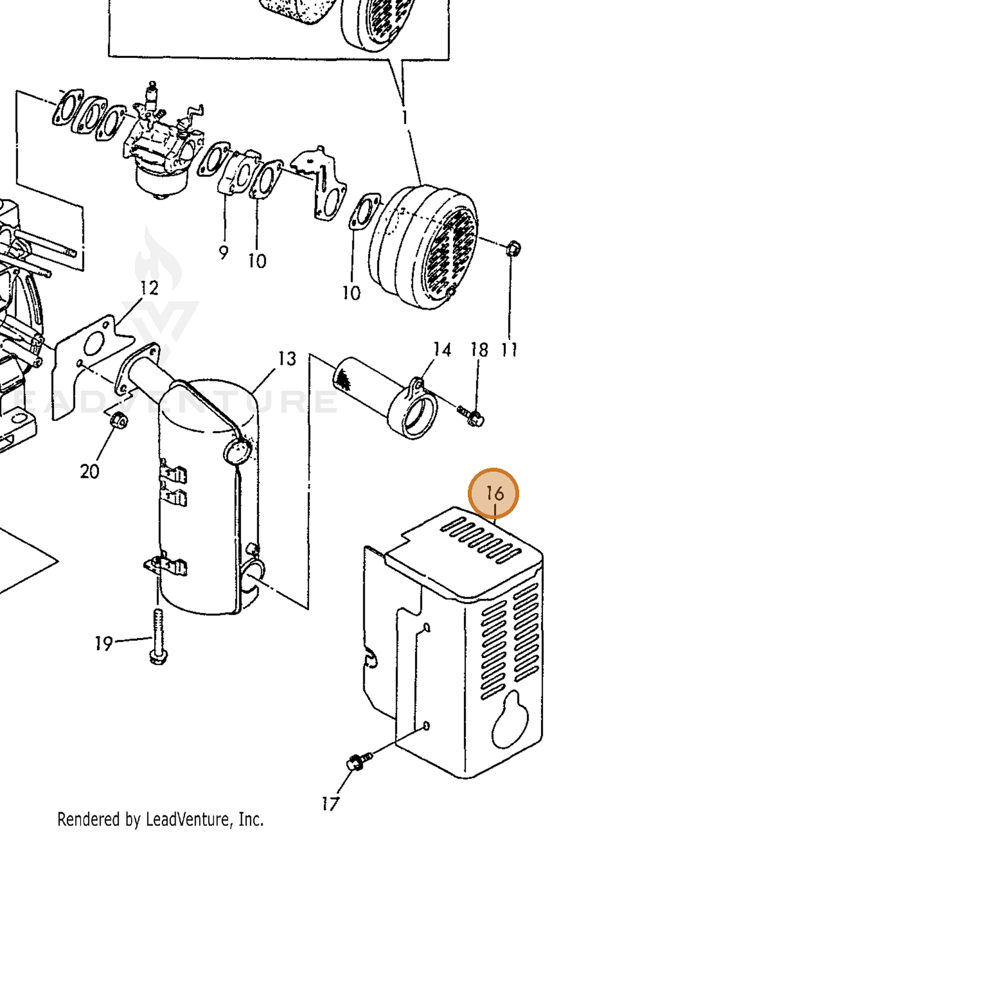 ECHO part Y16087013820 — IPL diagram snippet (6x zoom, amber highlight)
