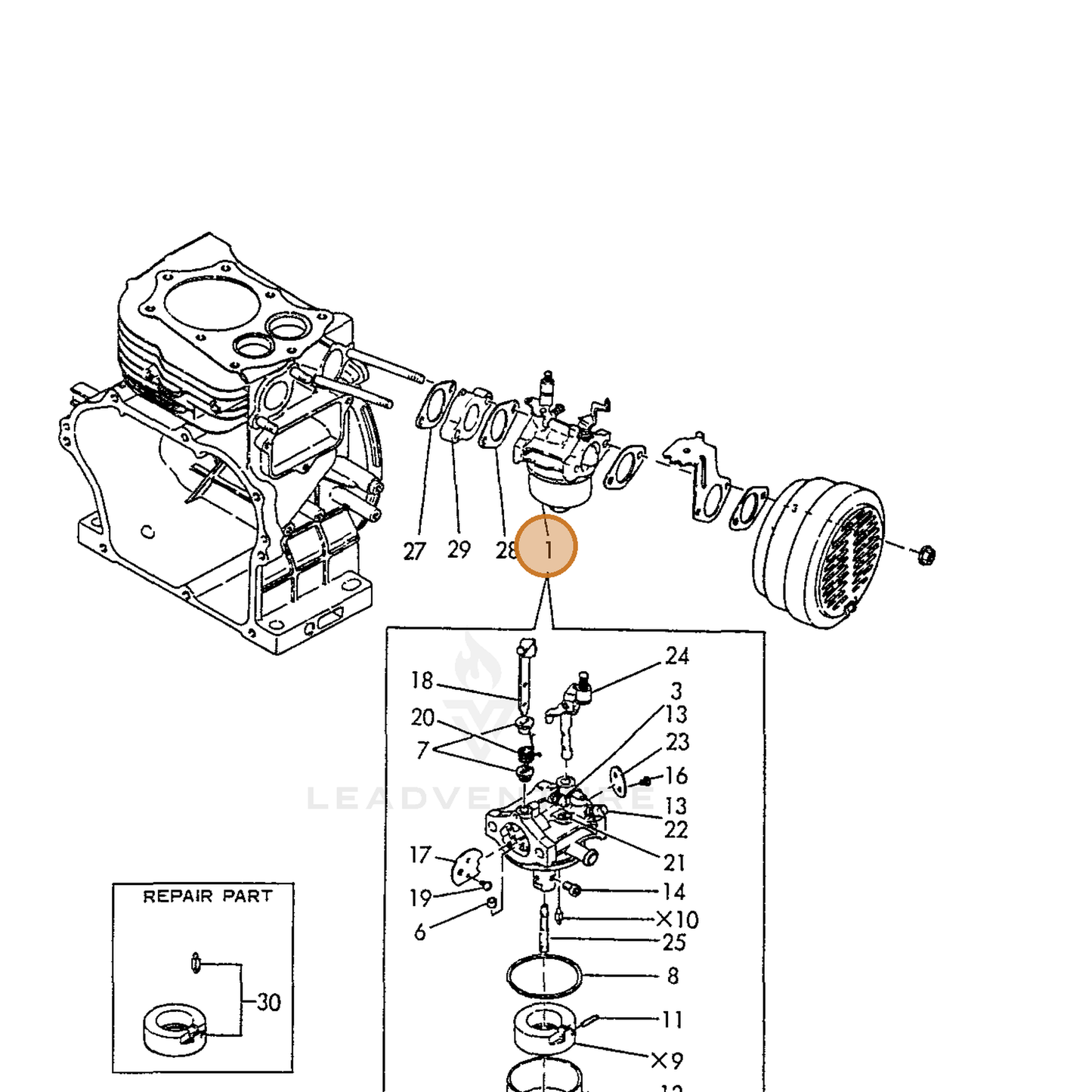 ECHO part Y16087056020 — IPL diagram snippet (6x zoom, amber highlight)
