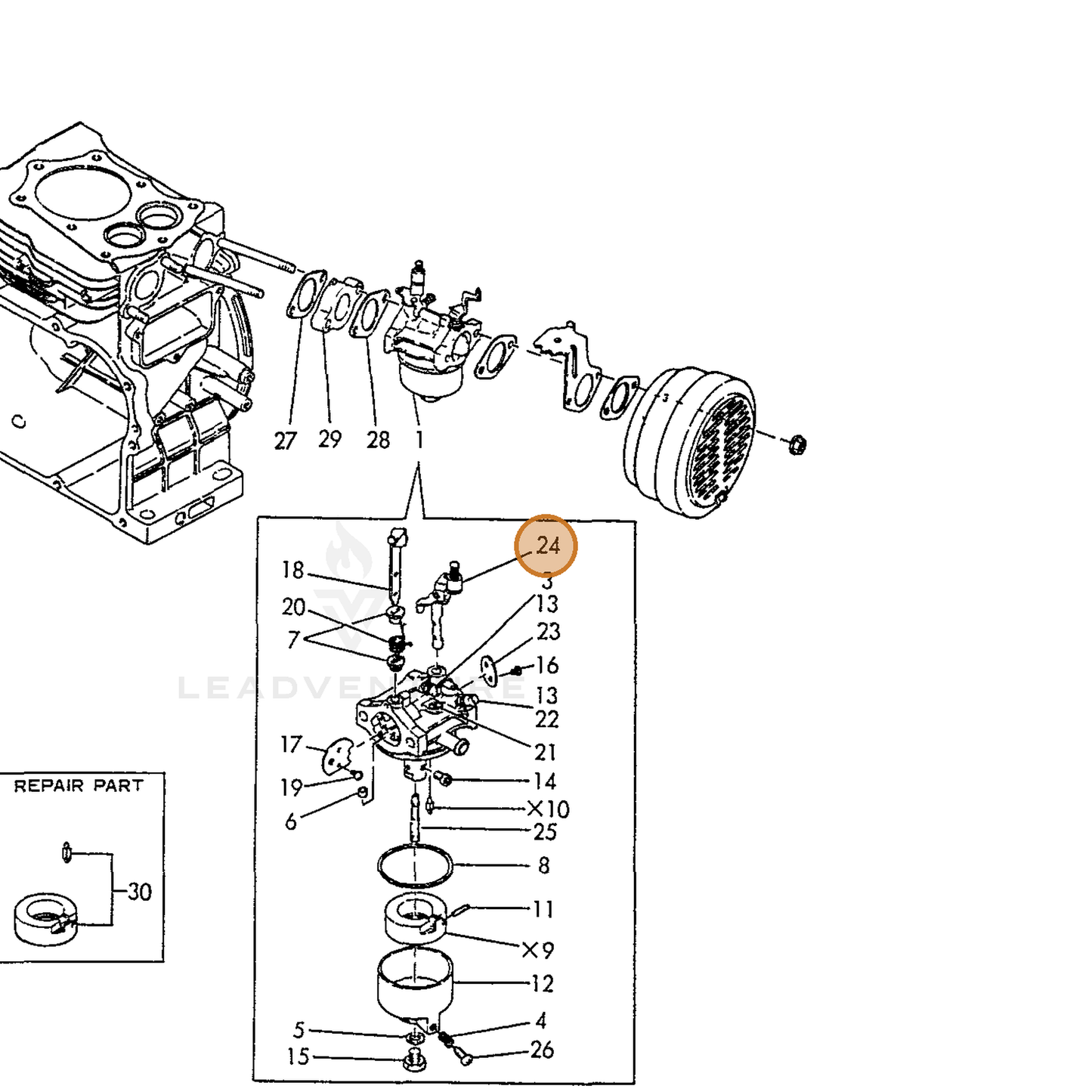 ECHO part Y16087056770 — IPL diagram snippet (6x zoom, amber highlight)