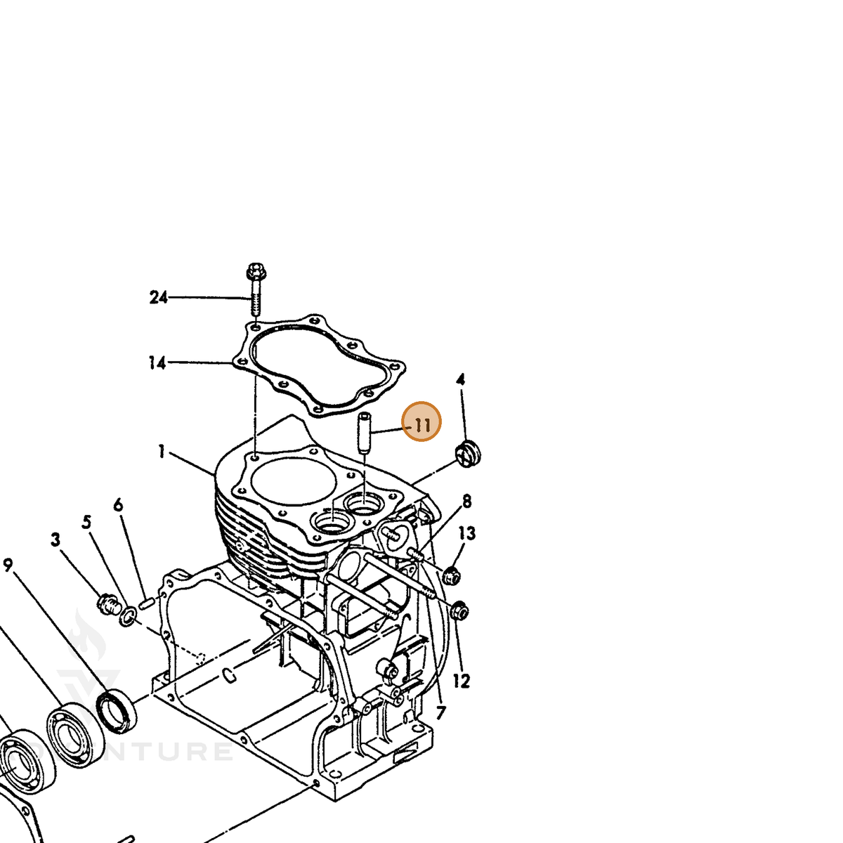 ECHO part Y16090311160 — IPL diagram snippet (6x zoom, amber highlight)