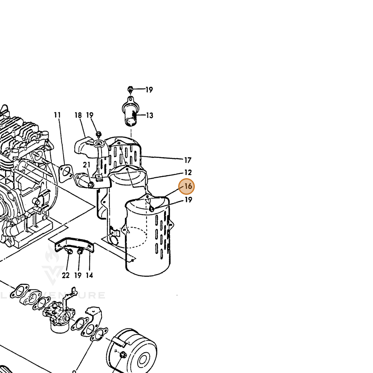 ECHO part Y16091013800 — IPL diagram snippet (6x zoom, amber highlight)