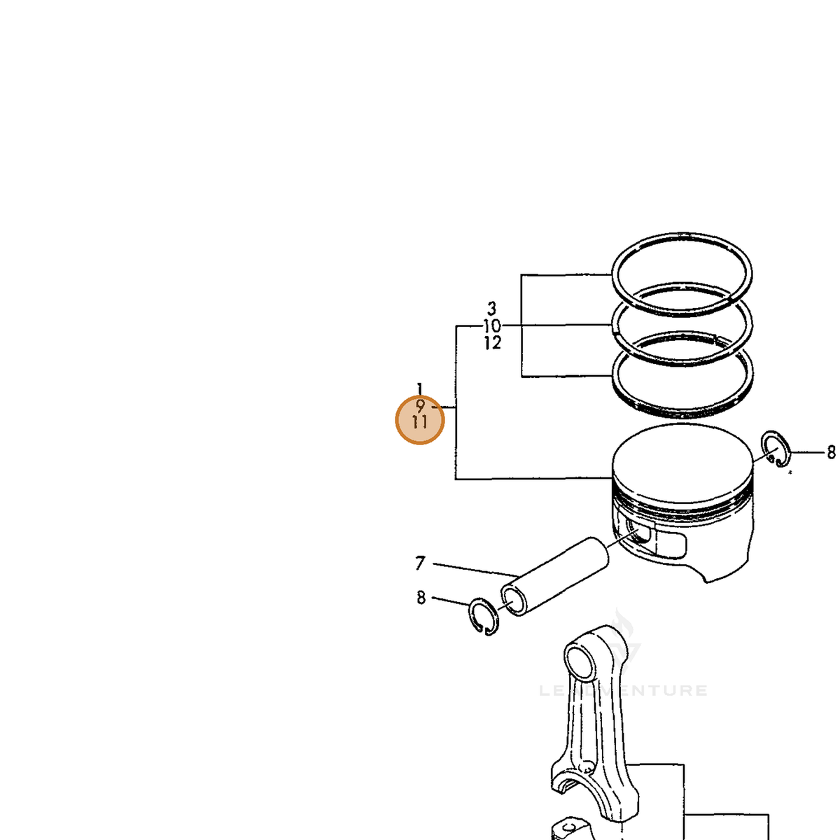 ECHO part Y16091022480 — IPL diagram snippet (6x zoom, amber highlight)