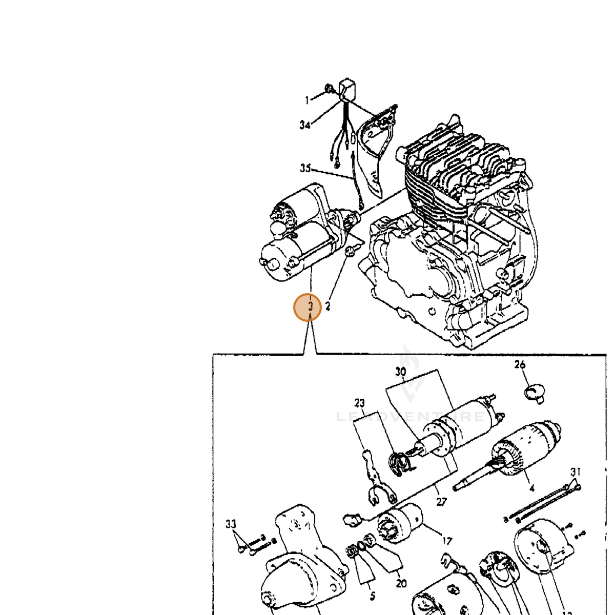 ECHO part Y16094077010 — IPL diagram snippet (6x zoom, amber highlight)