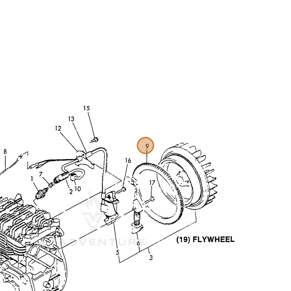 ECHO part Y16094078400 — IPL diagram snippet (6x zoom, amber highlight)