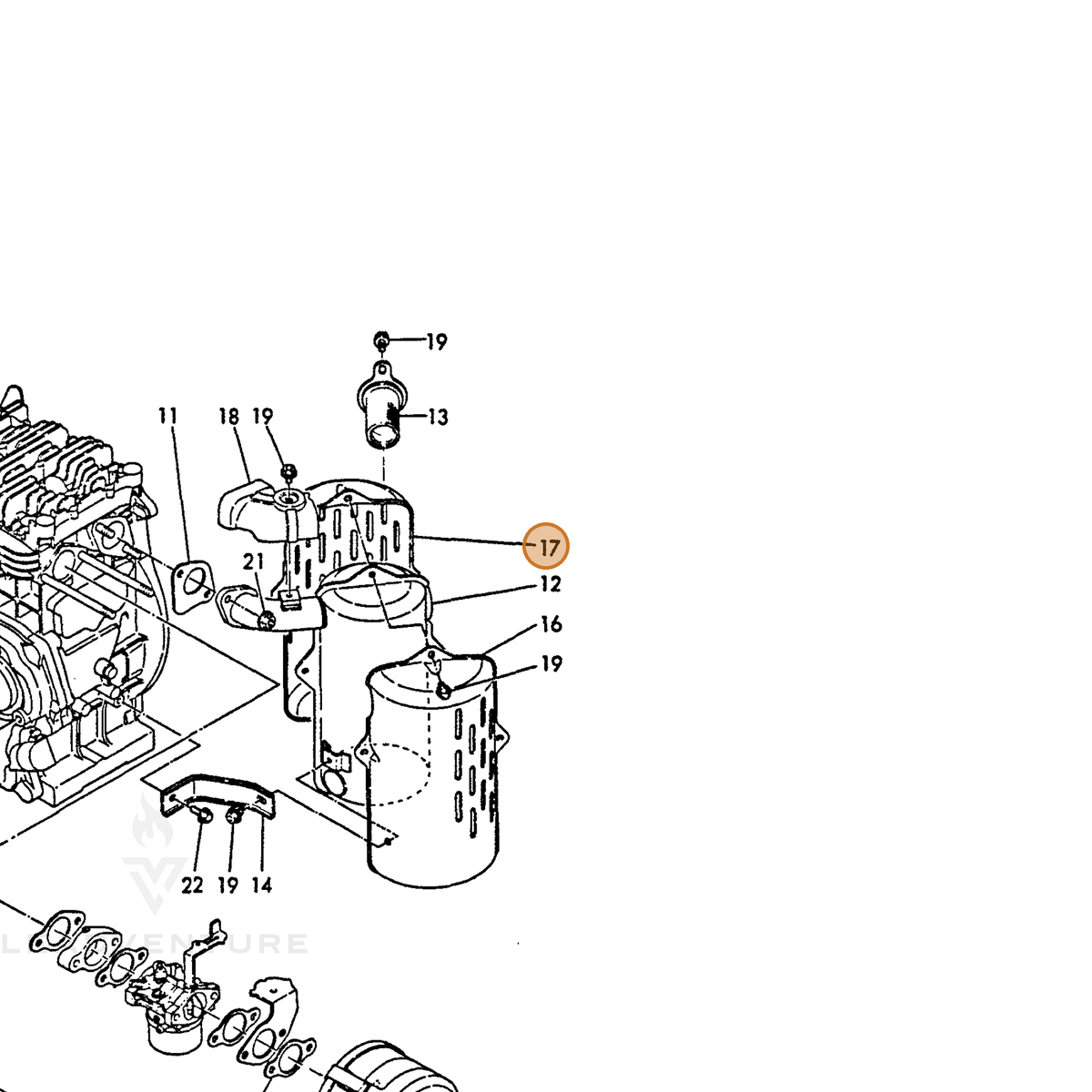 ECHO part Y16097013810 — IPL diagram snippet (6x zoom, amber highlight)