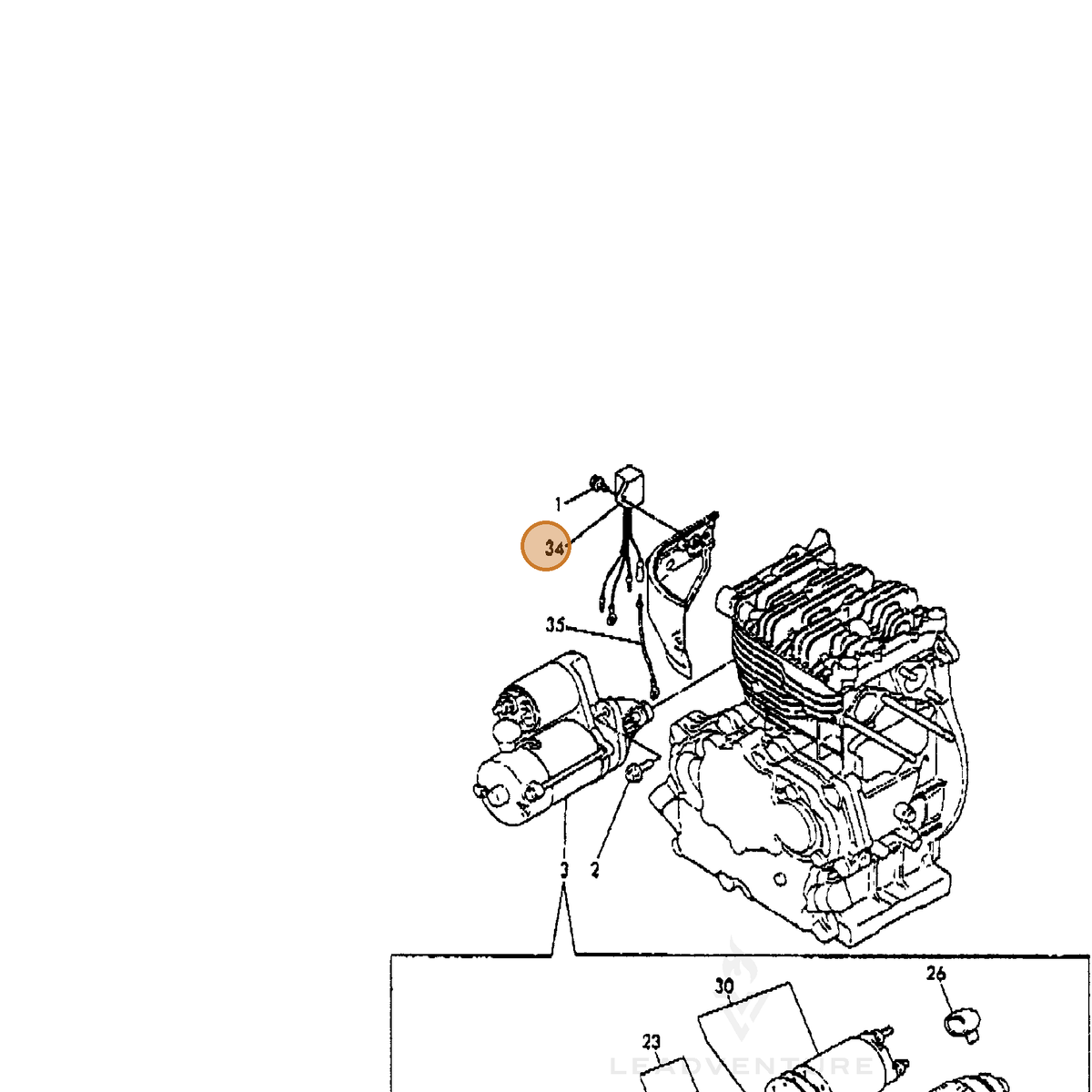 ECHO part Y16097077350 — IPL diagram snippet (6x zoom, amber highlight)
