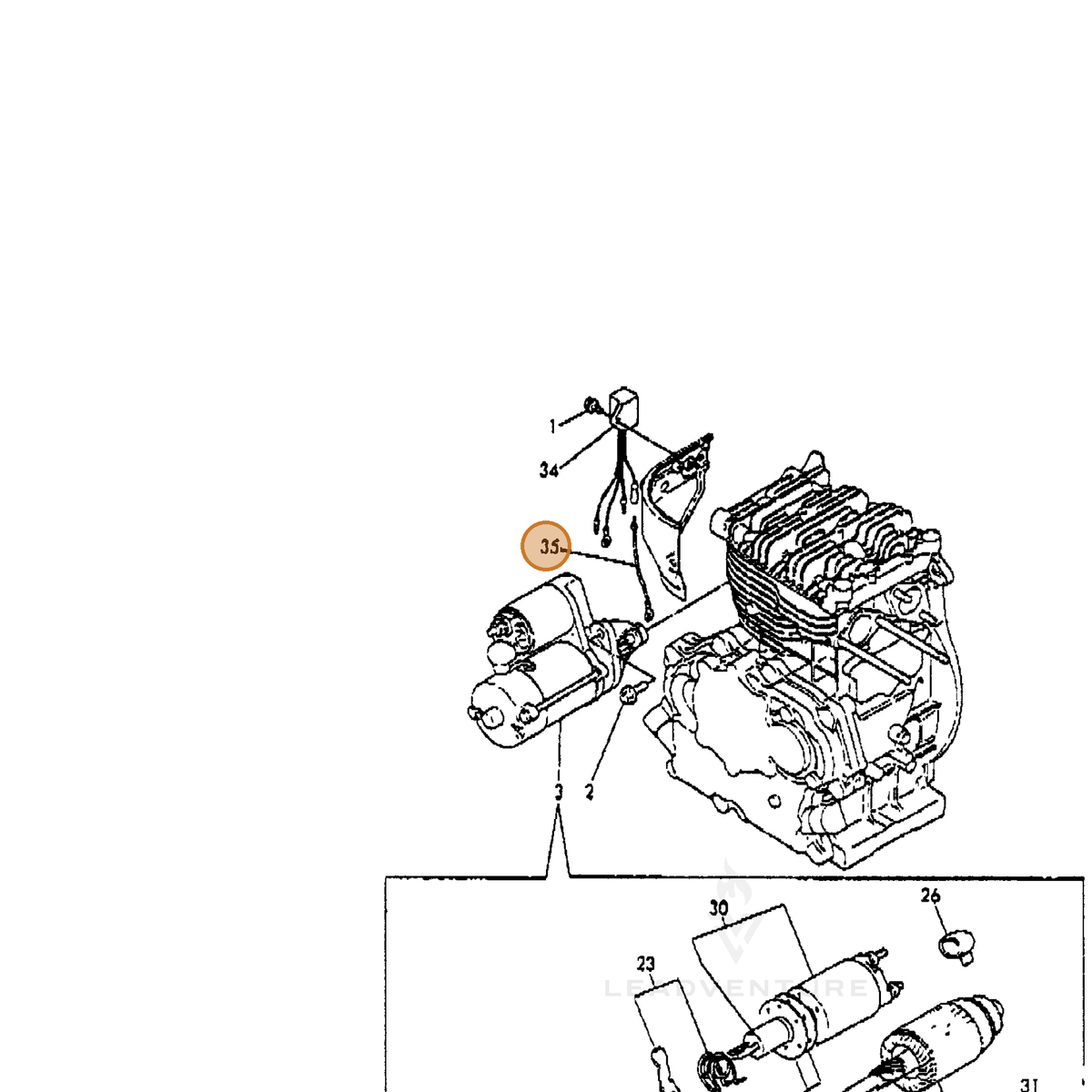 ECHO part Y16097077400 — IPL diagram snippet (6x zoom, amber highlight)