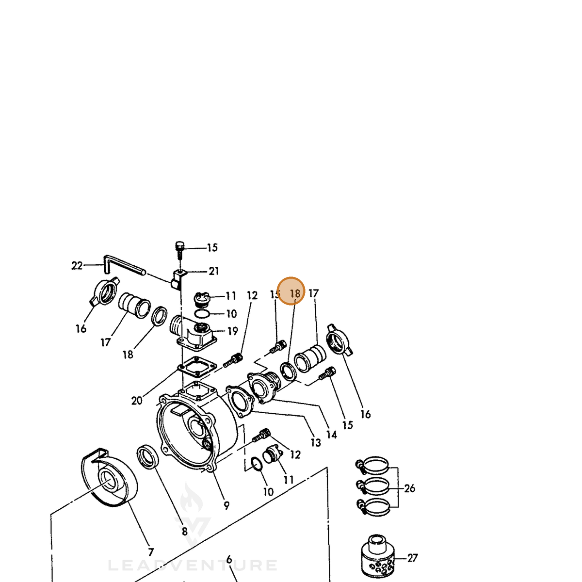 ECHO part Y18317848210 — IPL diagram snippet (6x zoom, amber highlight)