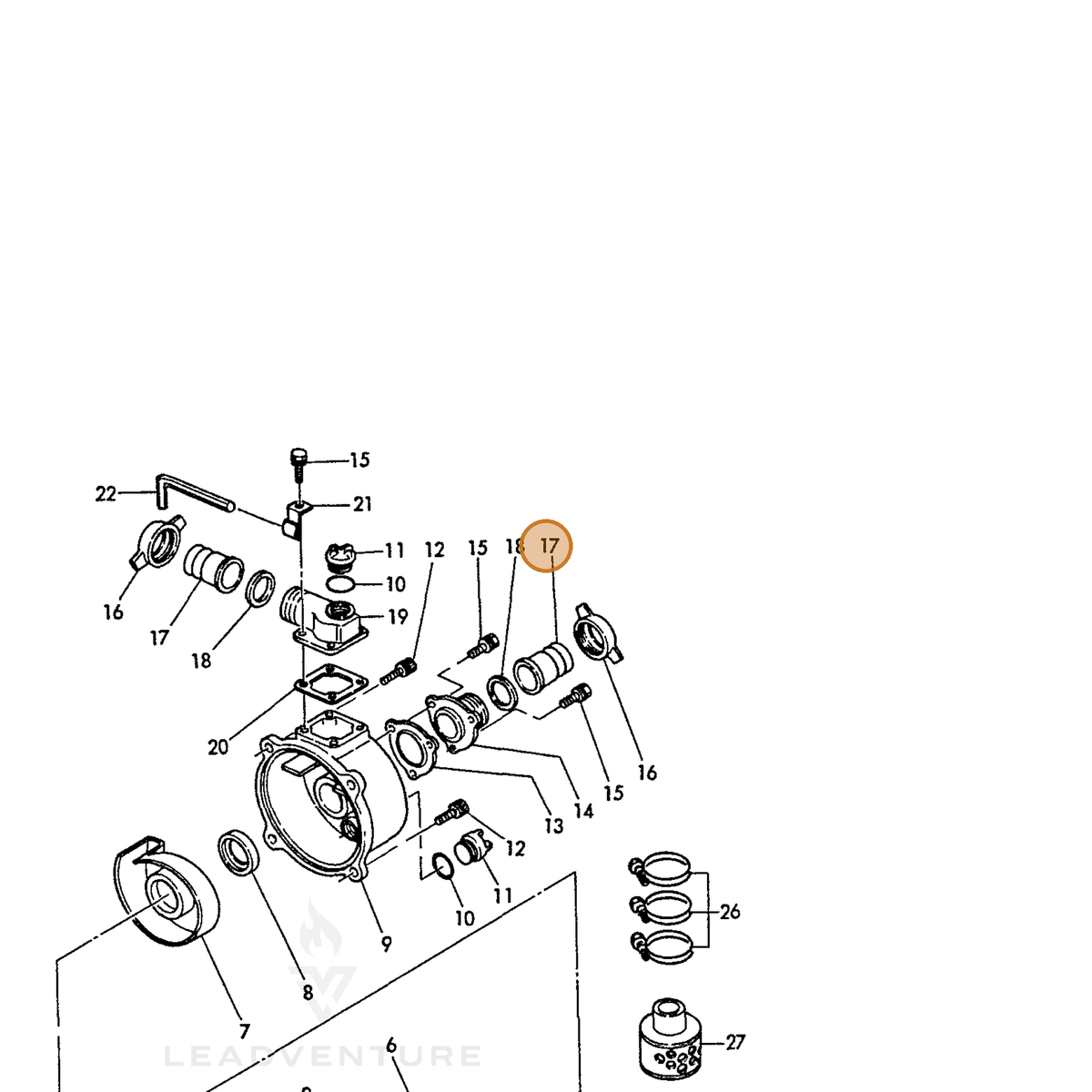ECHO part Y18317848220 — IPL diagram snippet (6x zoom, amber highlight)