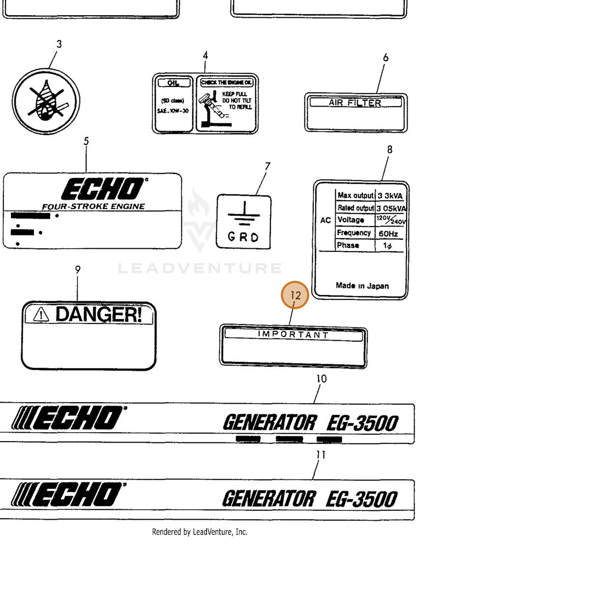 ECHO part Y18321007280 — IPL diagram snippet (6x zoom, amber highlight)