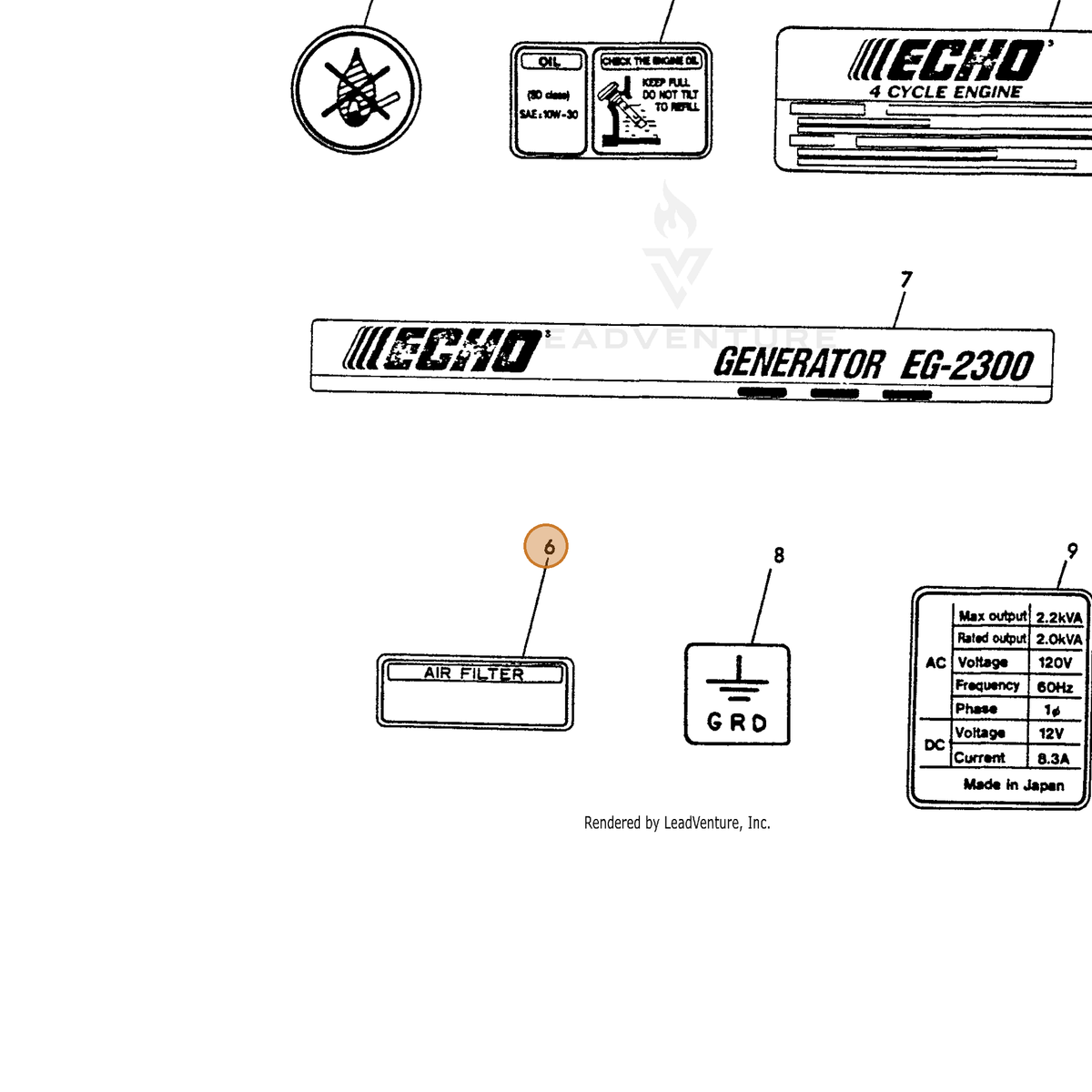 ECHO part Y18321007370 — IPL diagram snippet (6x zoom, amber highlight)