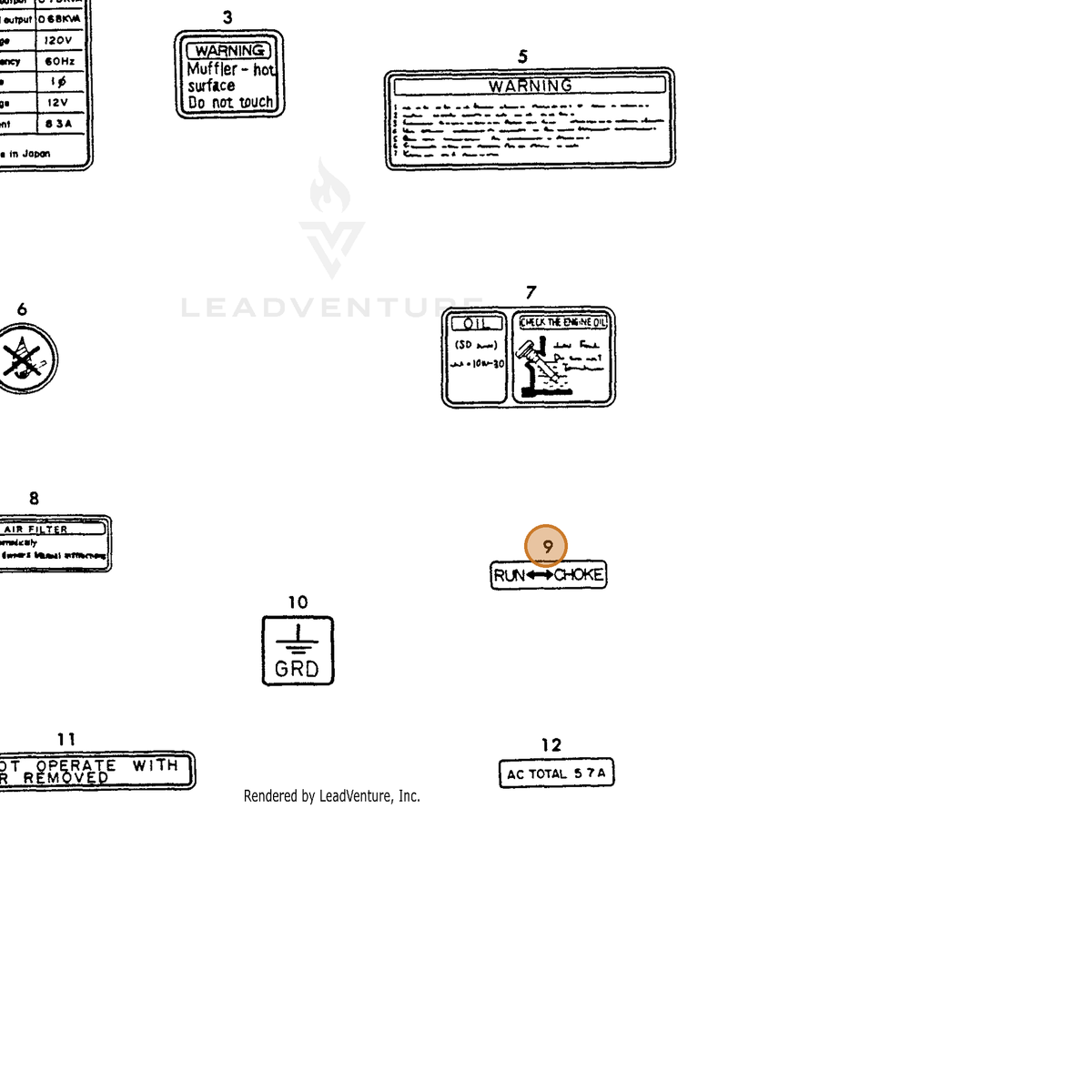 ECHO part Y18321007380 — IPL diagram snippet (6x zoom, amber highlight)
