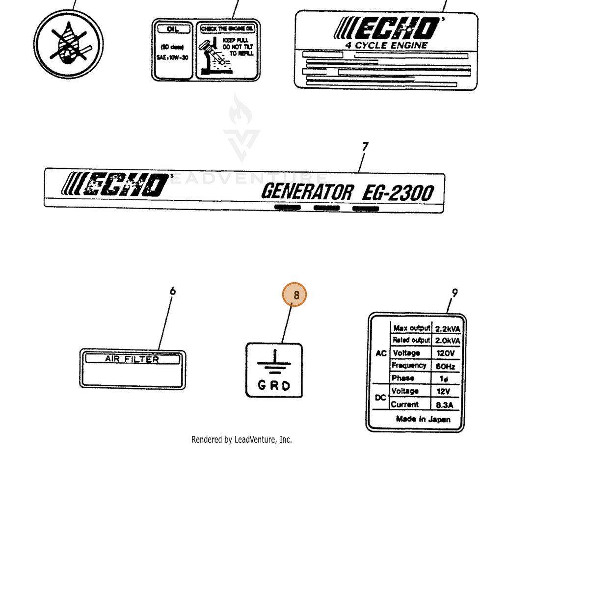 ECHO part Y18321007390 — IPL diagram snippet (6x zoom, amber highlight)
