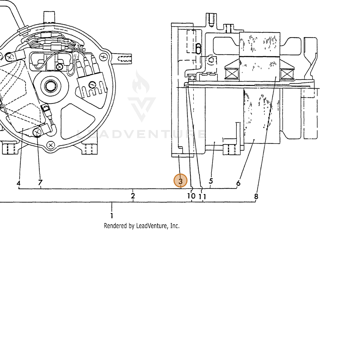 ECHO part Y18321074250 — IPL diagram snippet (6x zoom, amber highlight)