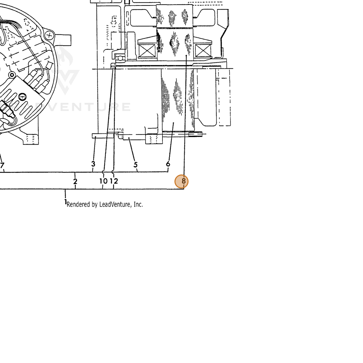 ECHO part Y18321074360 — IPL diagram snippet (6x zoom, amber highlight)