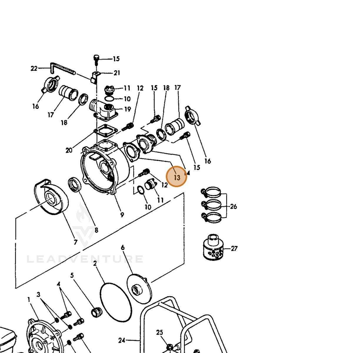 ECHO part Y18327848160 — IPL diagram snippet (6x zoom, amber highlight)
