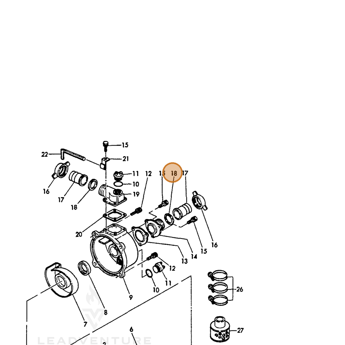 ECHO part Y18327848210 — IPL diagram snippet (6x zoom, amber highlight)
