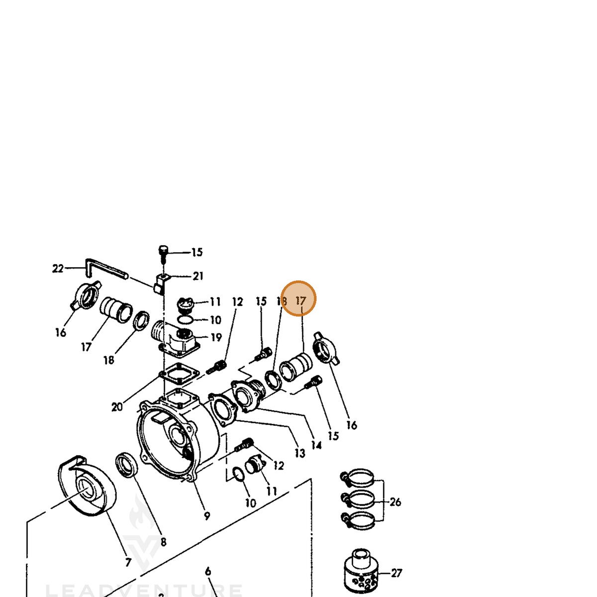 ECHO part Y18327848220 — IPL diagram snippet (6x zoom, amber highlight)
