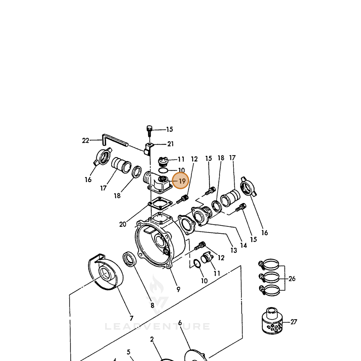 ECHO part Y18332948250 — IPL diagram snippet (6x zoom, amber highlight)