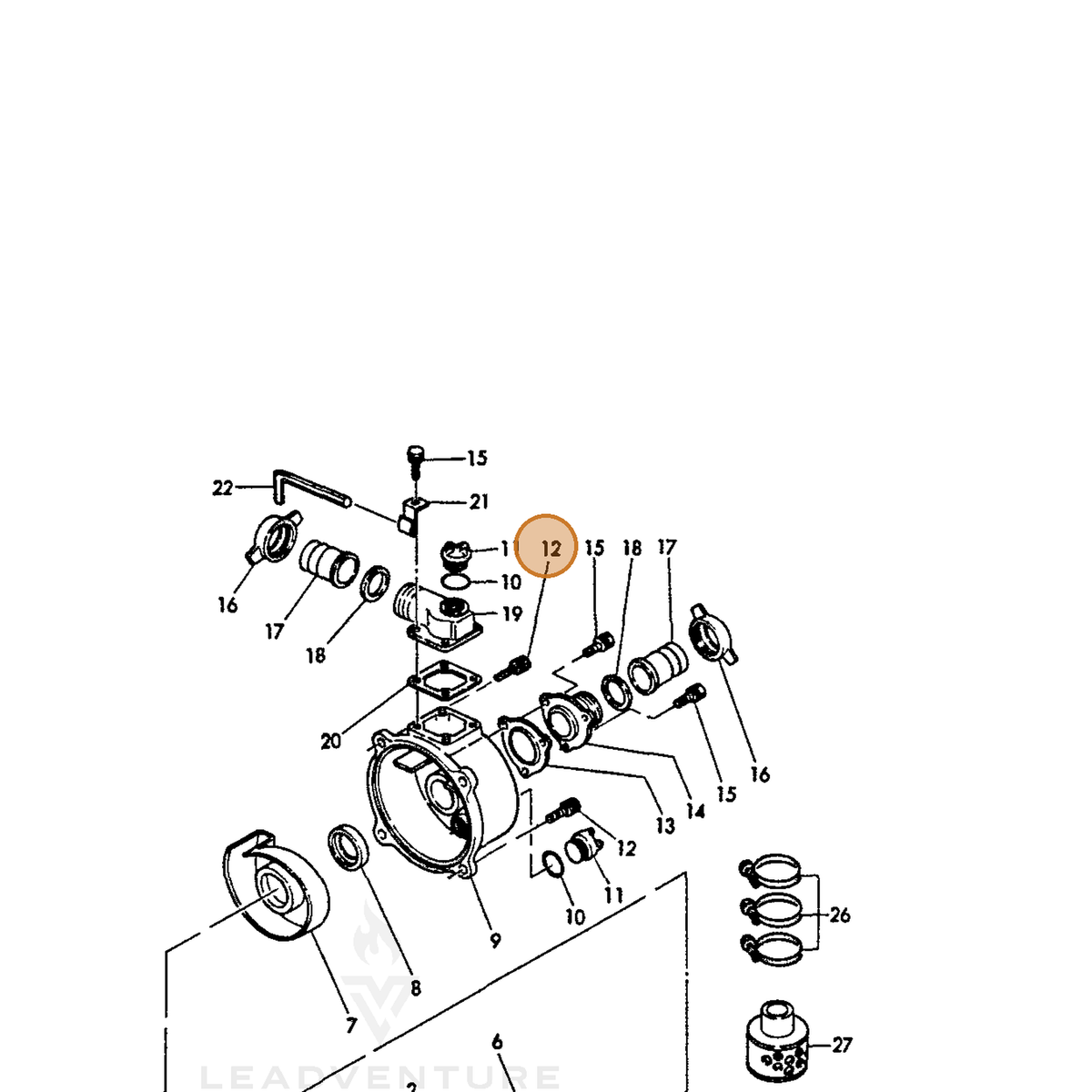 ECHO part Y18332948560 — IPL diagram snippet (6x zoom, amber highlight)