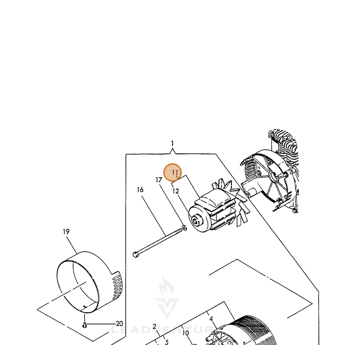 ECHO part Y18362074350 — IPL diagram snippet (6x zoom, amber highlight)