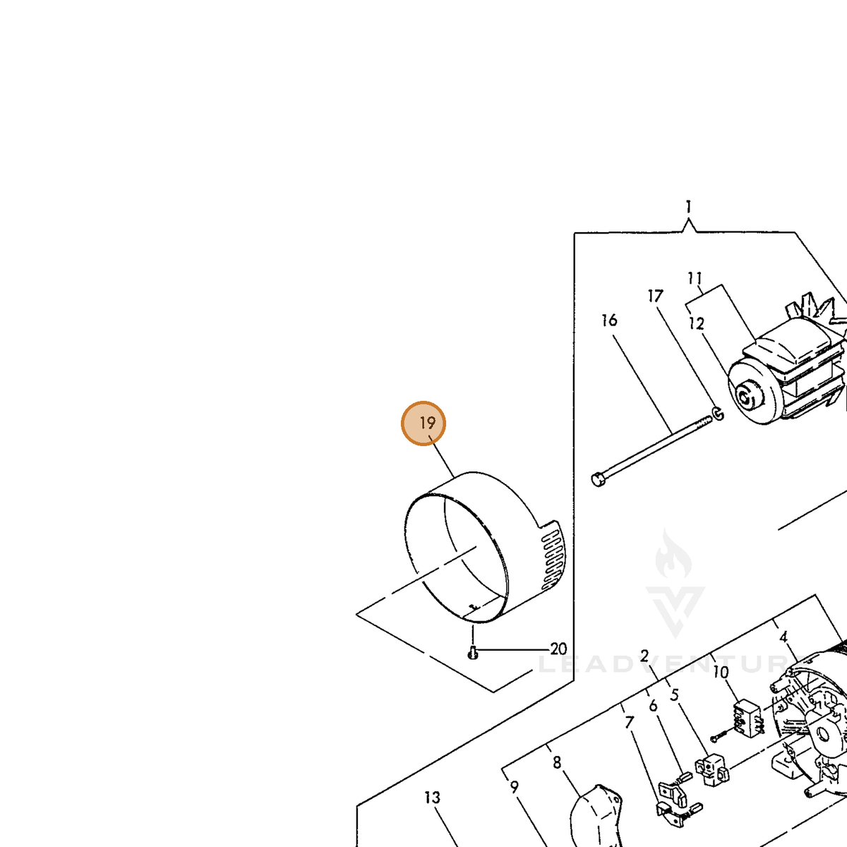ECHO part Y18362174760 — IPL diagram snippet (6x zoom, amber highlight)