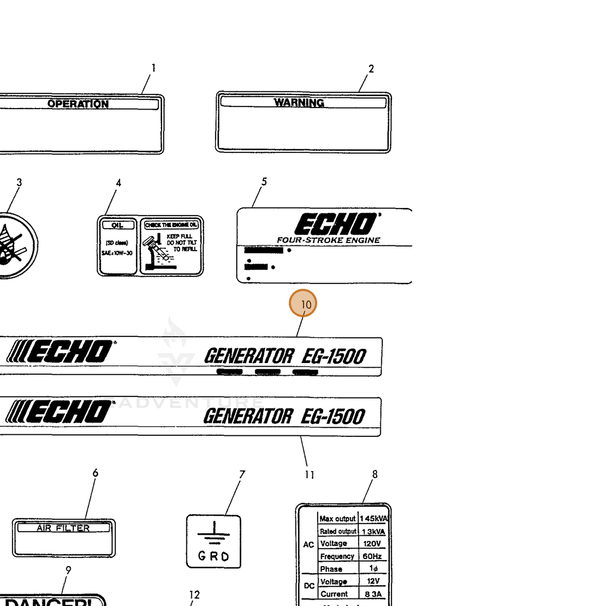 ECHO part Y18362507150 — IPL diagram snippet (6x zoom, amber highlight)