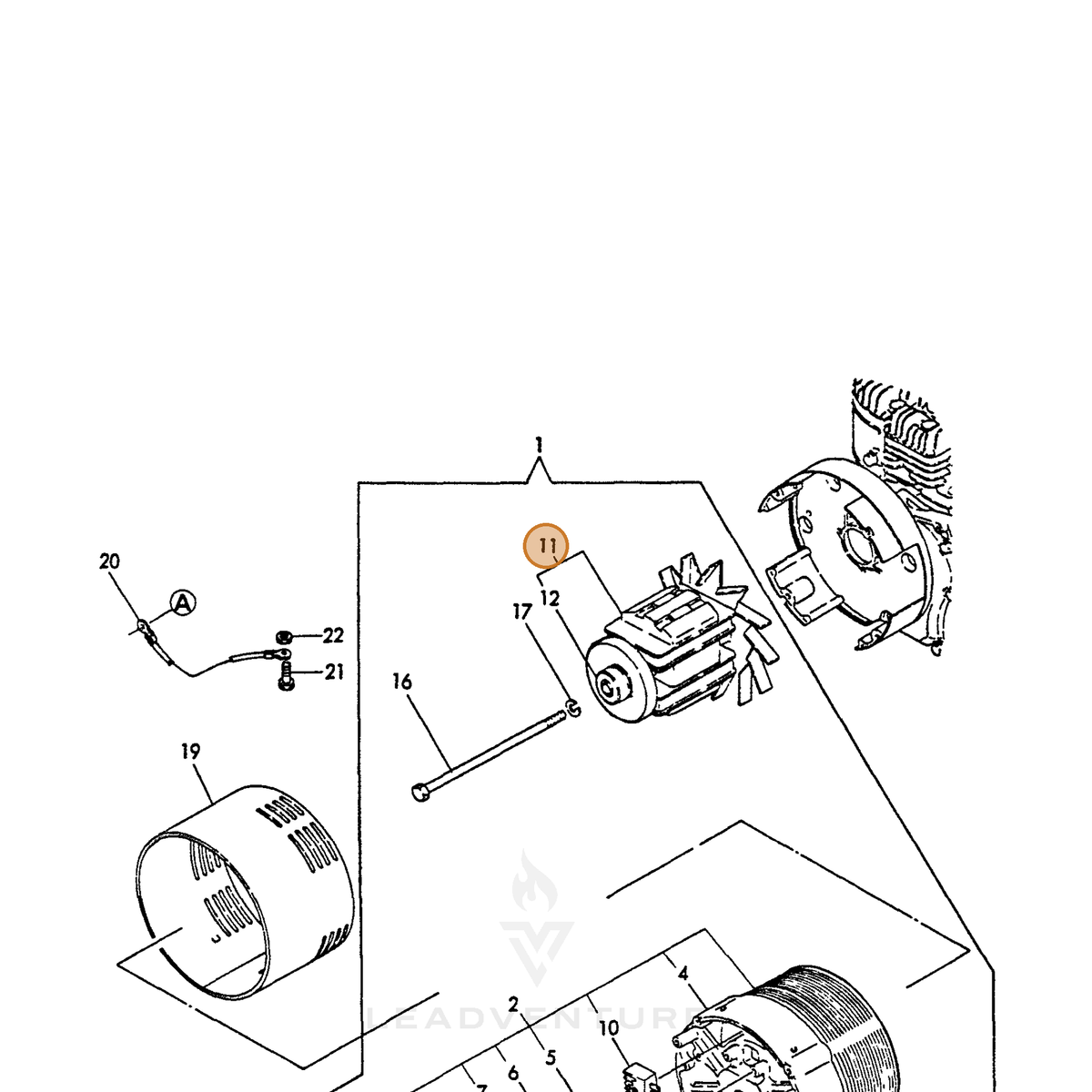 ECHO part Y18372074350 — IPL diagram snippet (6x zoom, amber highlight)