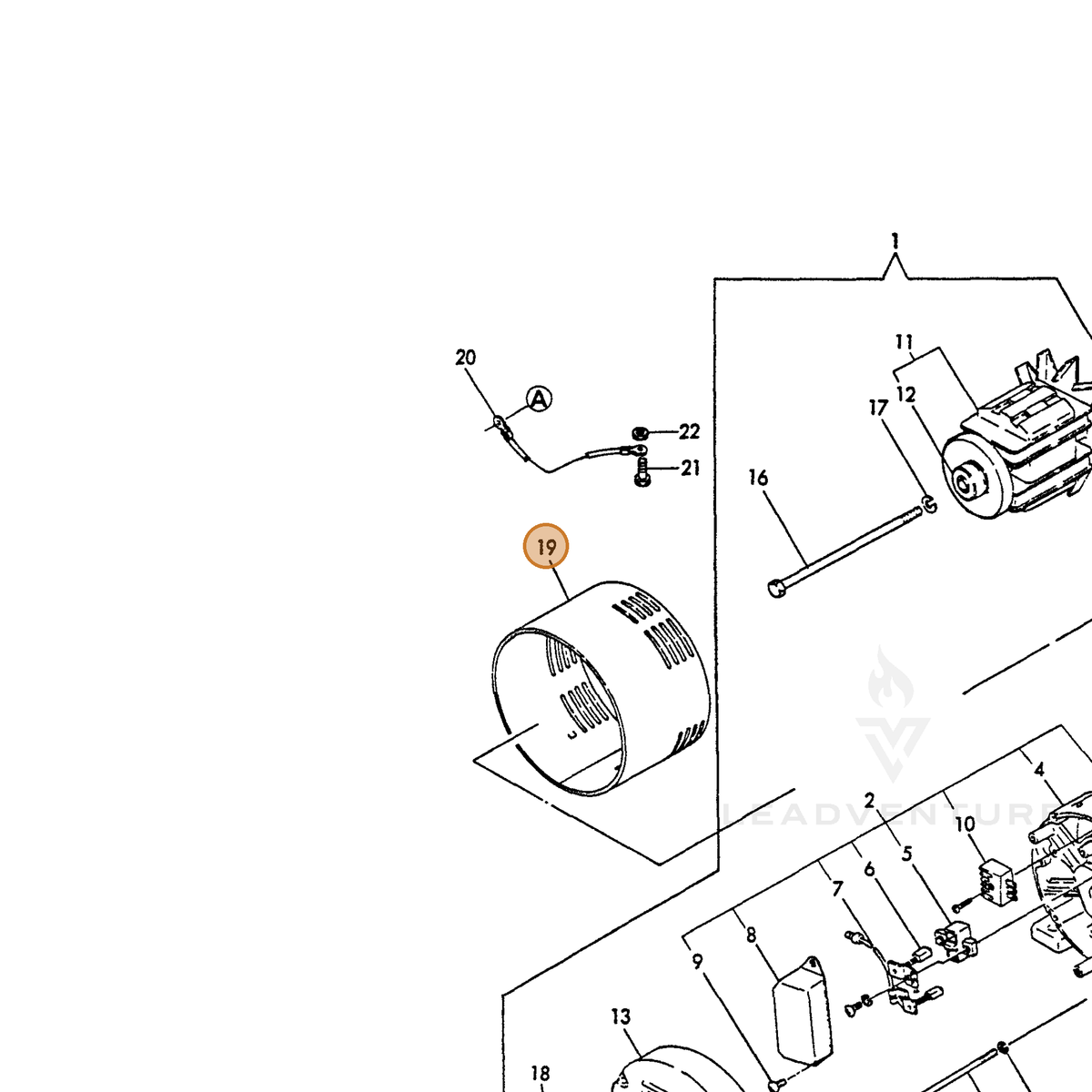 ECHO part Y18372074760 — IPL diagram snippet (6x zoom, amber highlight)