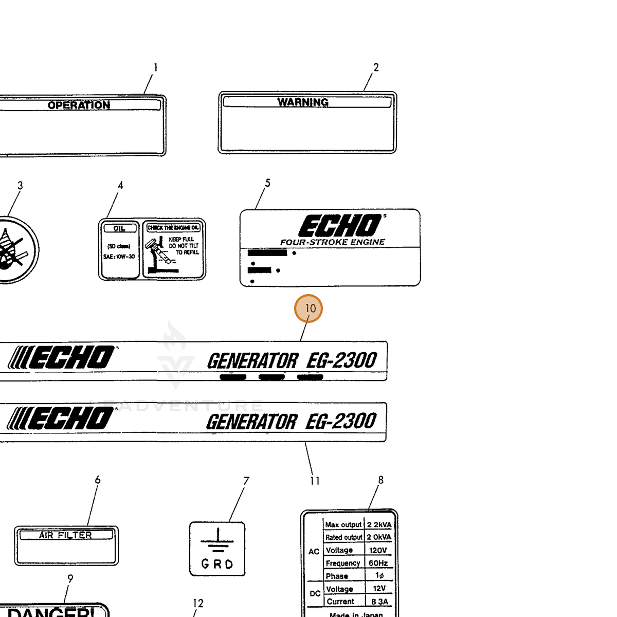 ECHO part Y18372507150 — IPL diagram snippet (6x zoom, amber highlight)