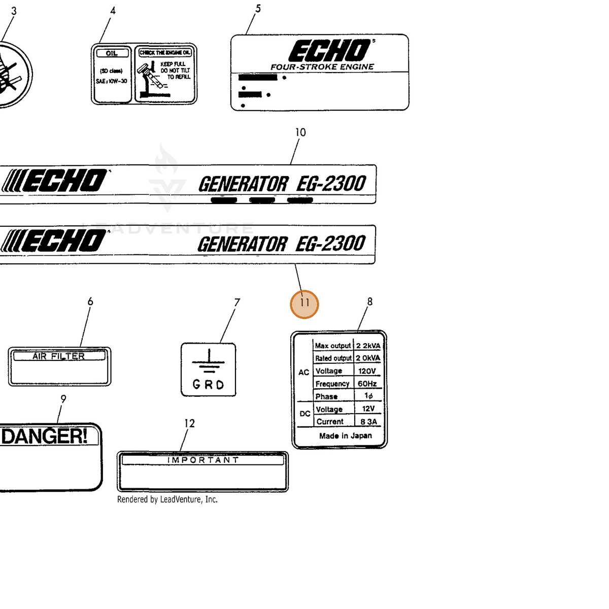 ECHO part Y18372507160 — IPL diagram snippet (6x zoom, amber highlight)