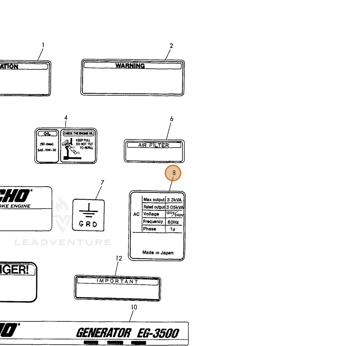 ECHO part Y18382007560 — IPL diagram snippet (6x zoom, amber highlight)