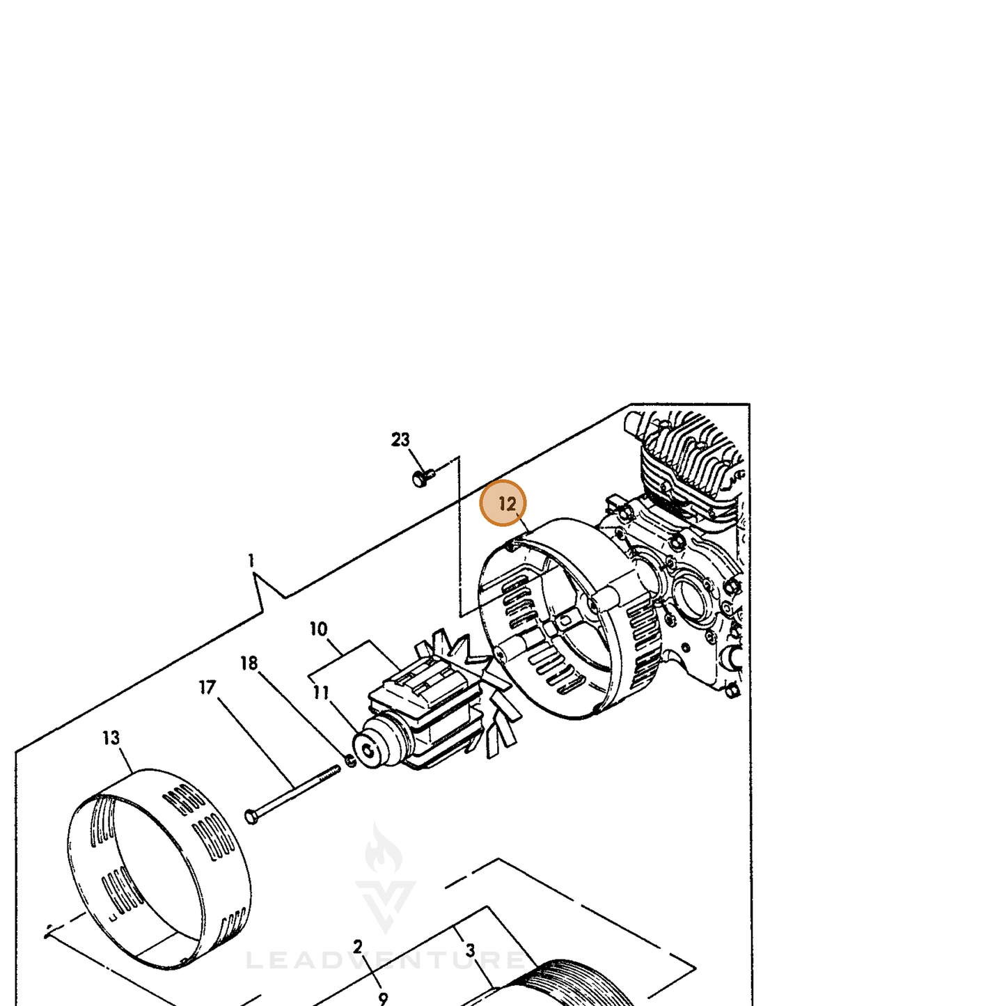 ECHO part Y18382074150 — IPL diagram snippet (6x zoom, amber highlight)